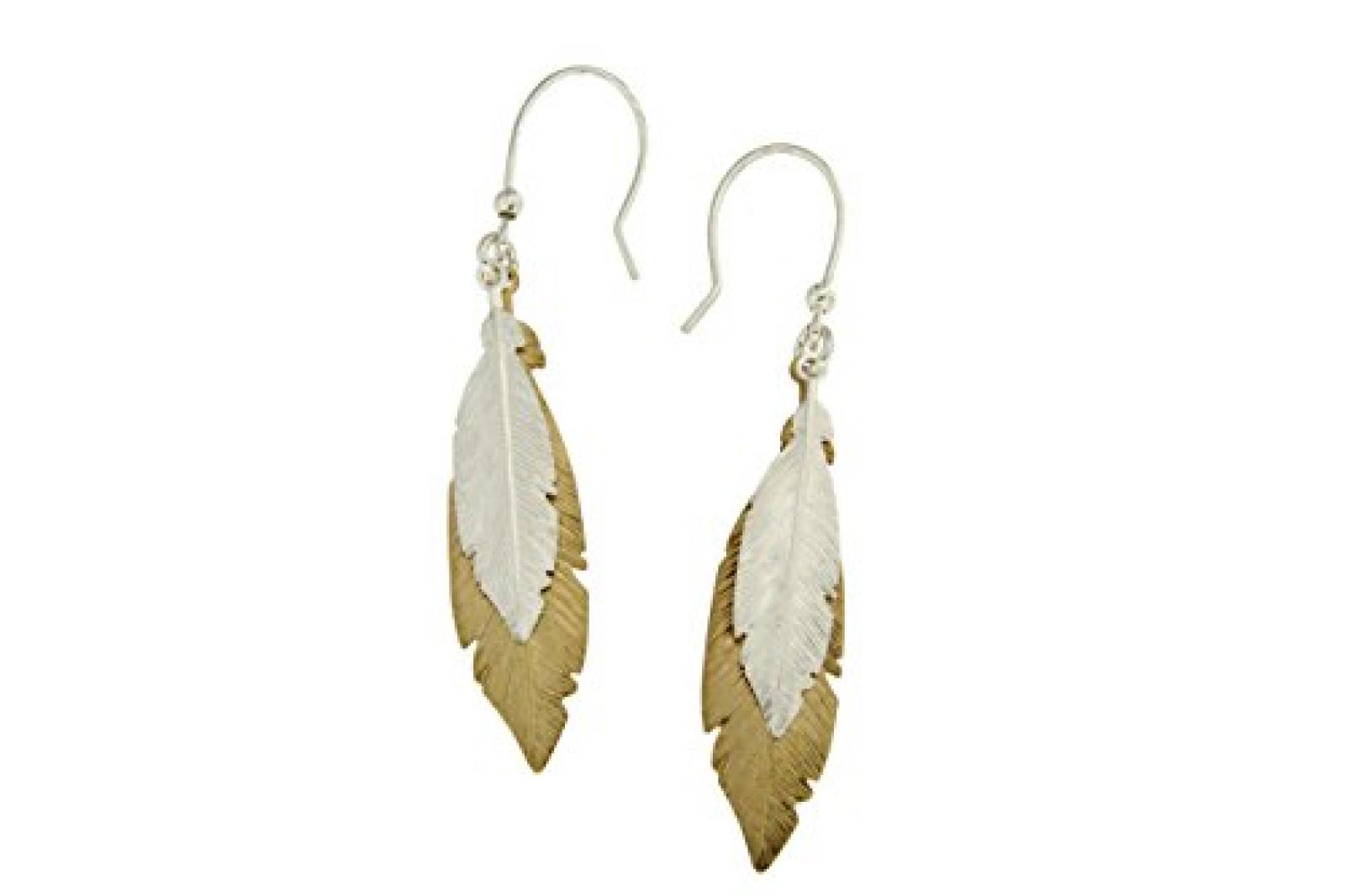 Kettenworld Damen-Ohrhänger Federn 925 Sterling Silber bicolor 318848 Kettenworld Damen-Ohrhänger Federn 925 Sterling Silber bicolor 318848
