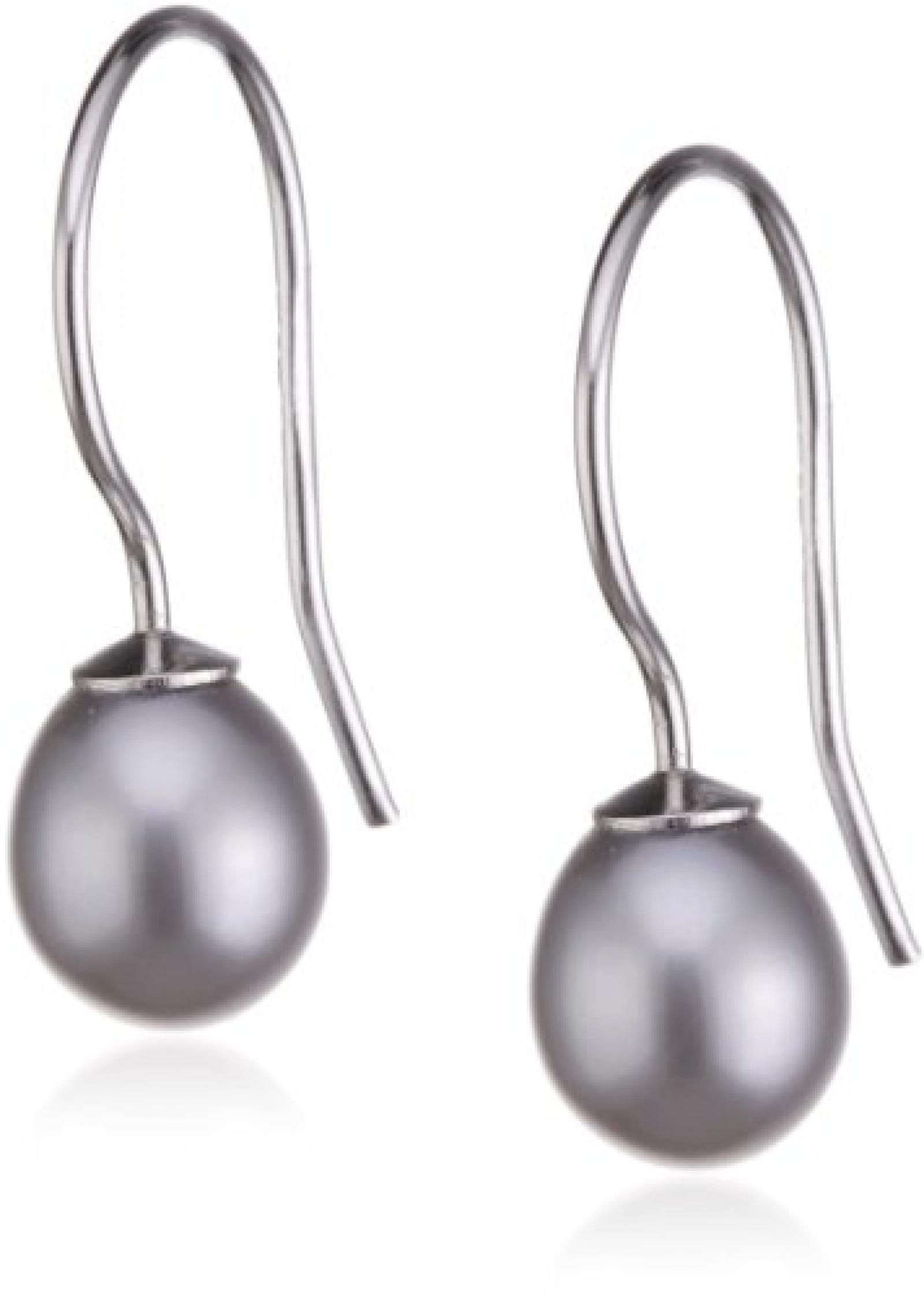 Valero Pearls Classic Collection Damen-Ohrh&auml;nger Hochwertige S&uuml;&szlig;wasser-Zuchtperlen in ca.  8 mm Tropfenform hellgrau 925 Sterling Silber       354024 