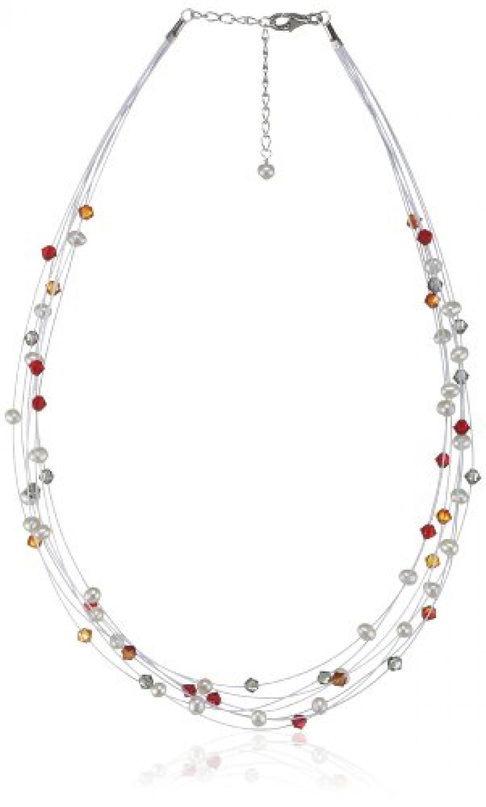 Valero Pearls Fashion Collection Damen-Kette Hochwertige S&uuml;&szlig;wasser-Zuchtperlen in ca.  6 mm Oval wei&szlig; 925 Sterling Silber   Swarovski Elements rot / orange 43 cm + 5 cm Verl&auml;ngerung   400551 