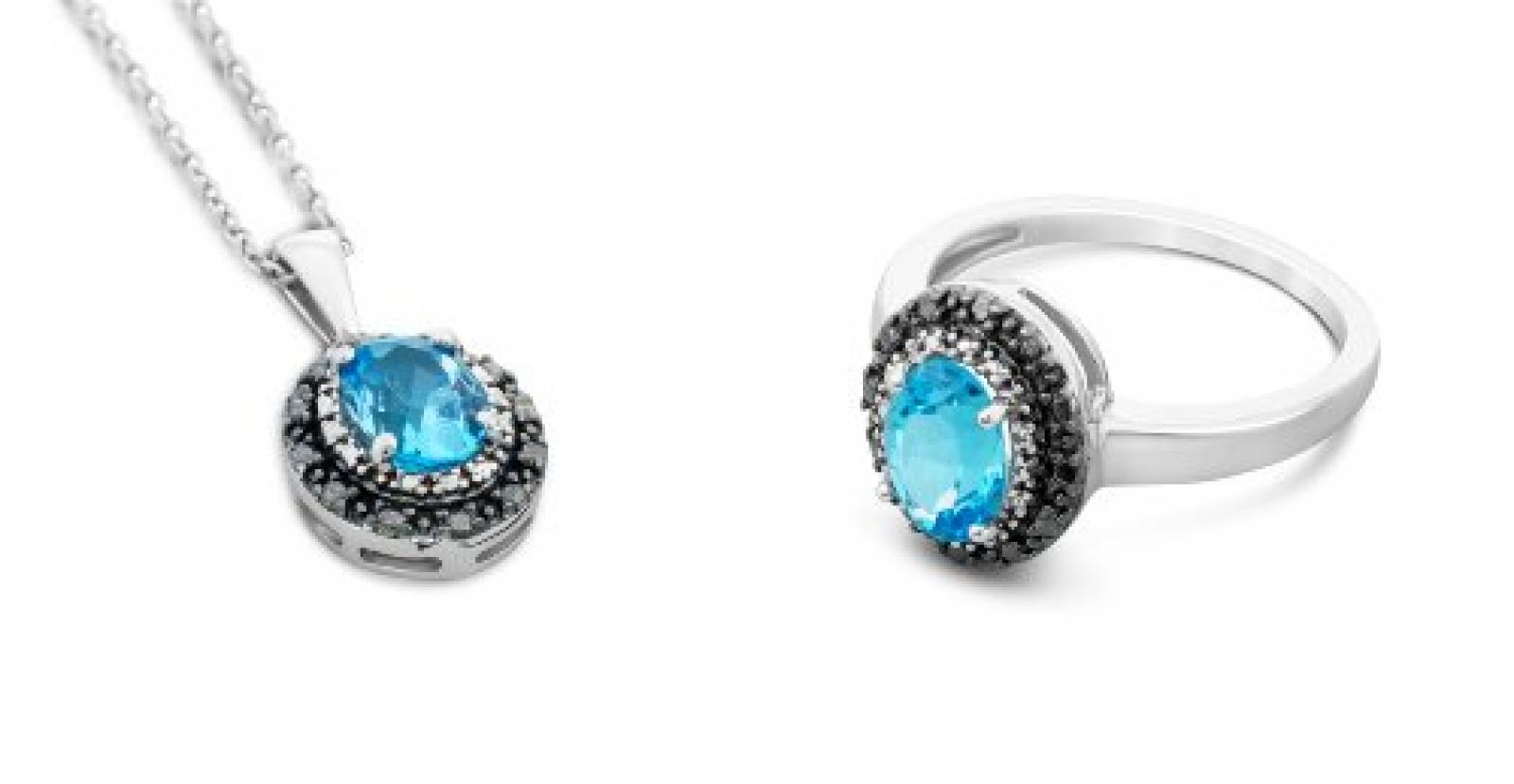 Miore Damen-Schmuckset Halskette und Ring 925 Sterling Silber Topas Blau mit Brillanten Gr. 54 (17.2) MSG001 Miore Damen-Schmuckset Halskette und Ring 925 Sterling Silber Topas Blau mit Brillanten Gr. 54 (17.2) MSG001