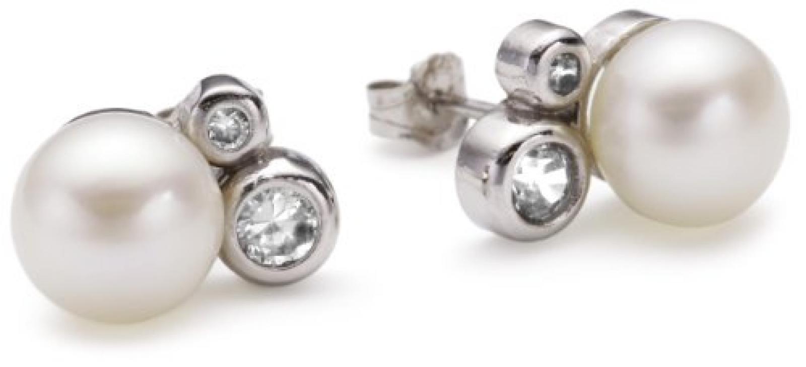 Valero Pearls Silver Collection Damen-Ohrstecker Hochwertige S&uuml;&szlig;wasser-Zuchtperlen in ca.  8 mm Button wei&szlig; 925 Sterling Silber   Zirkonia wei&szlig;    60200011 