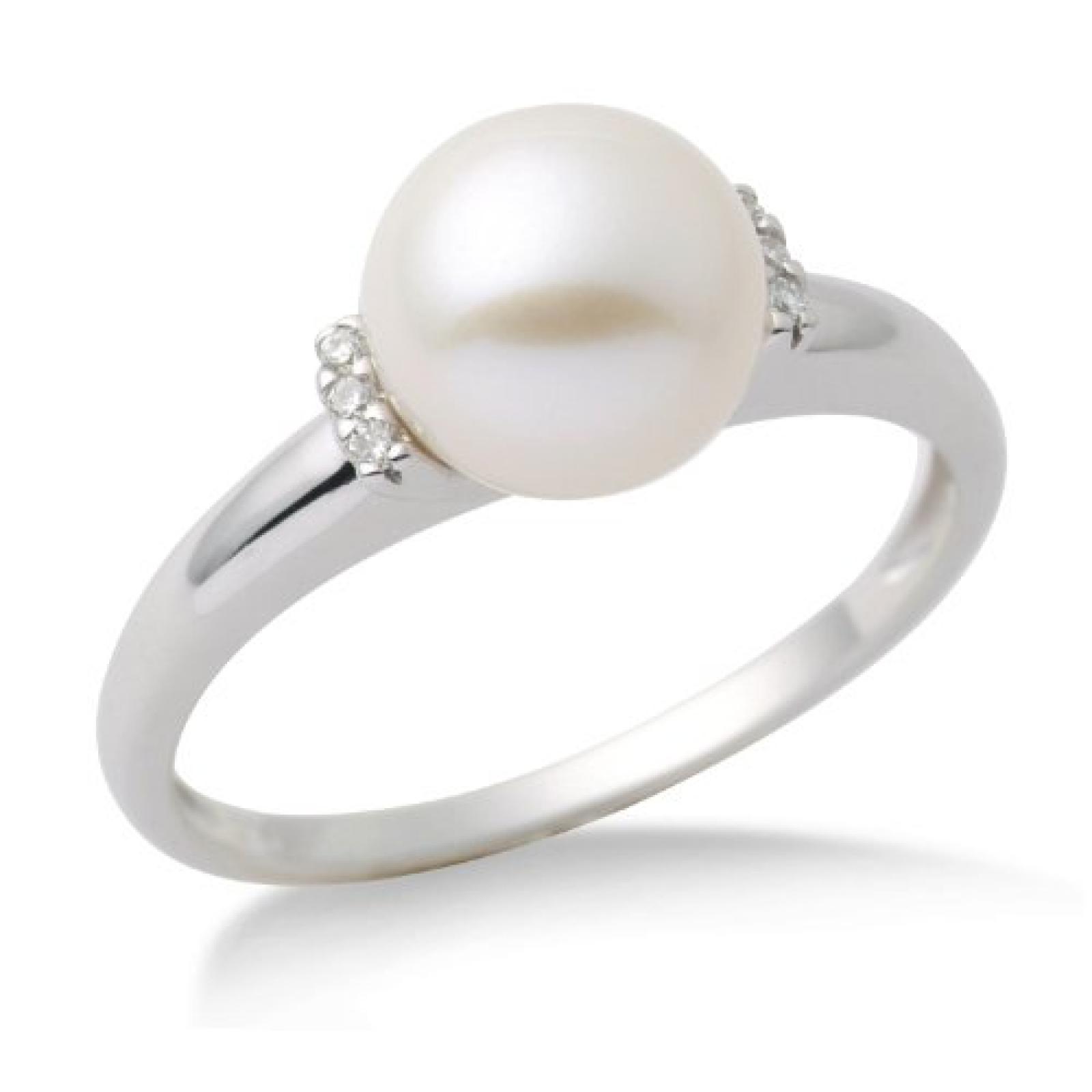 Miore Damen-Ring 9 Karat 375 Weißgold Perle 6 Brillanten 0.04 Karat MG9006RM 