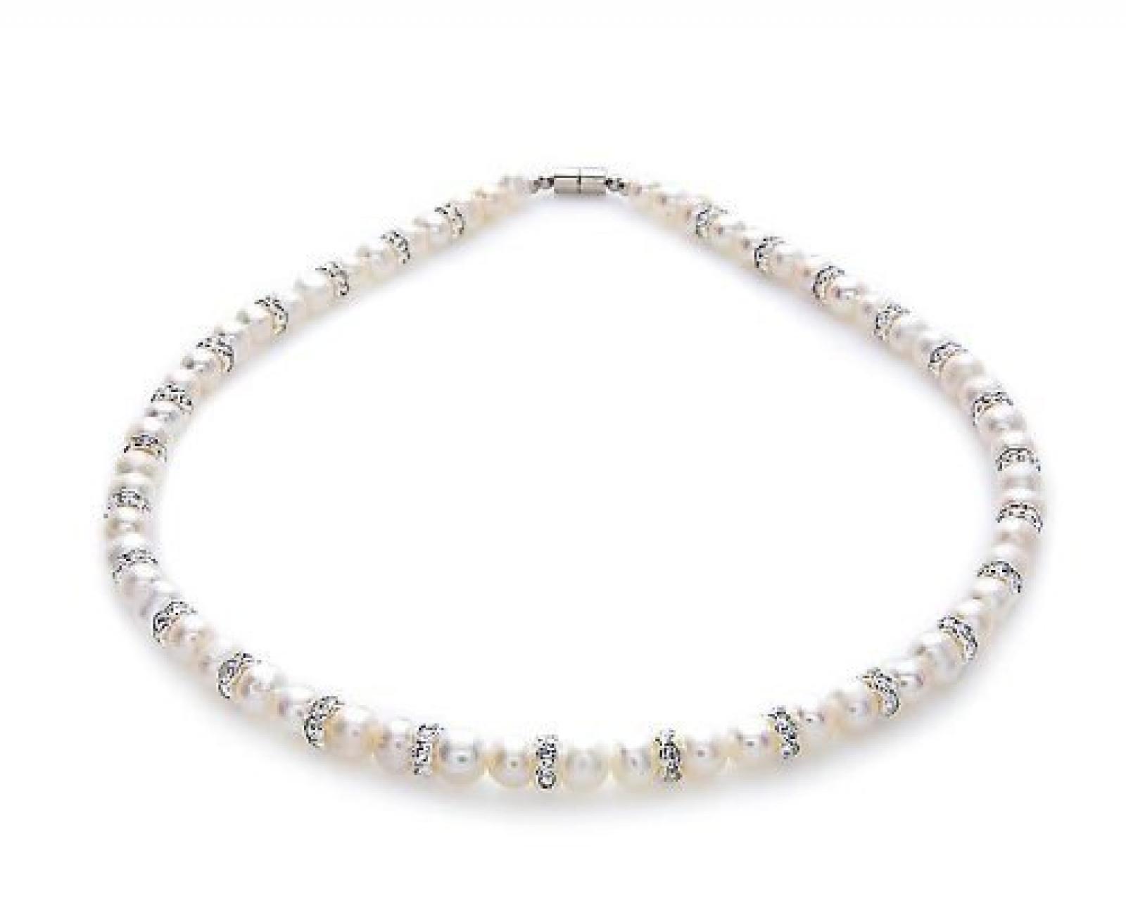 Silvity Pearls Echte S&uuml;&szlig;wasserperlen & Luxus-Strass Perlenkette Halskette 40-42cm 50mm 804101-20 