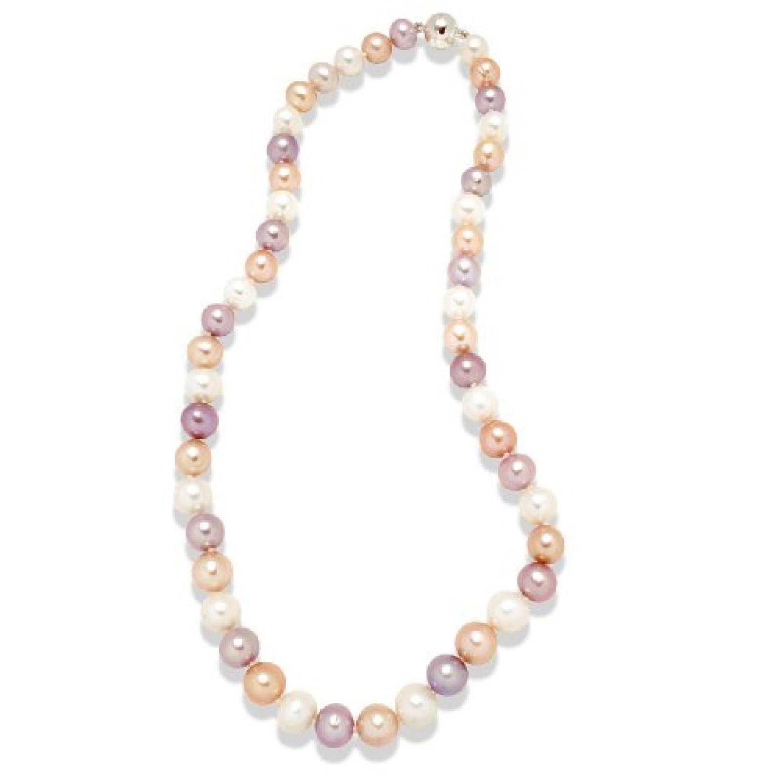 Valero Pearls Classic Collection Damen-Kette Hochwertige S&uuml;&szlig;wasser-Zuchtperlen in ca.  10 mm Rund wei&szlig; / apricot / flieder 925 Sterling Silber    52 cm   340325 
