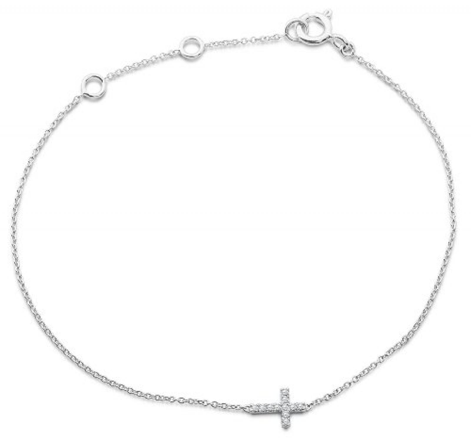 Miore Damen-Armband Kreuz mit Brillanten 19cm incl. 3cm Verlängerung 9 Karat 375 Weißgold MY006B 