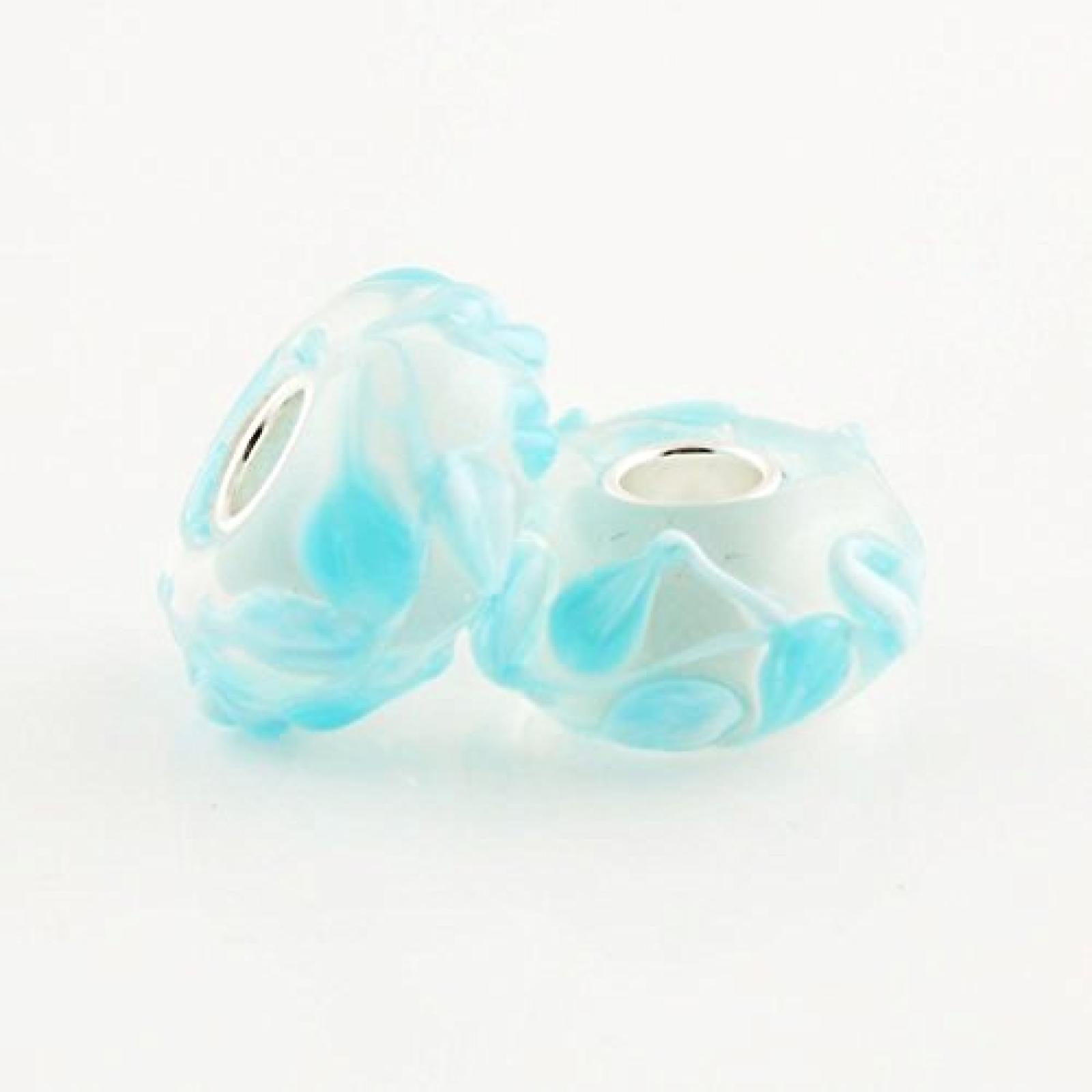 TAOTAOHAS Damen - European Armband Charms Beads, Sterling-Silber 925 mit weiß hellblau groß Murano glas Perle, Fallende Blütenblätter 