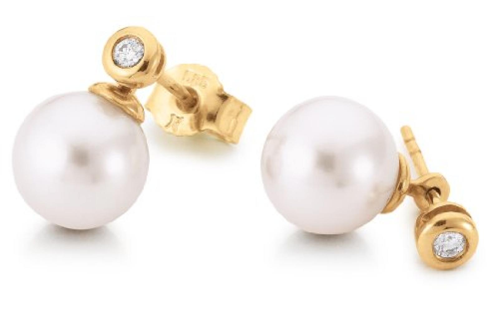 Adriana Eleganza Damen-Ohrschmuck Akoya Zuchtperlen mit Brillant 585 Gelbgold Eleganza E10 