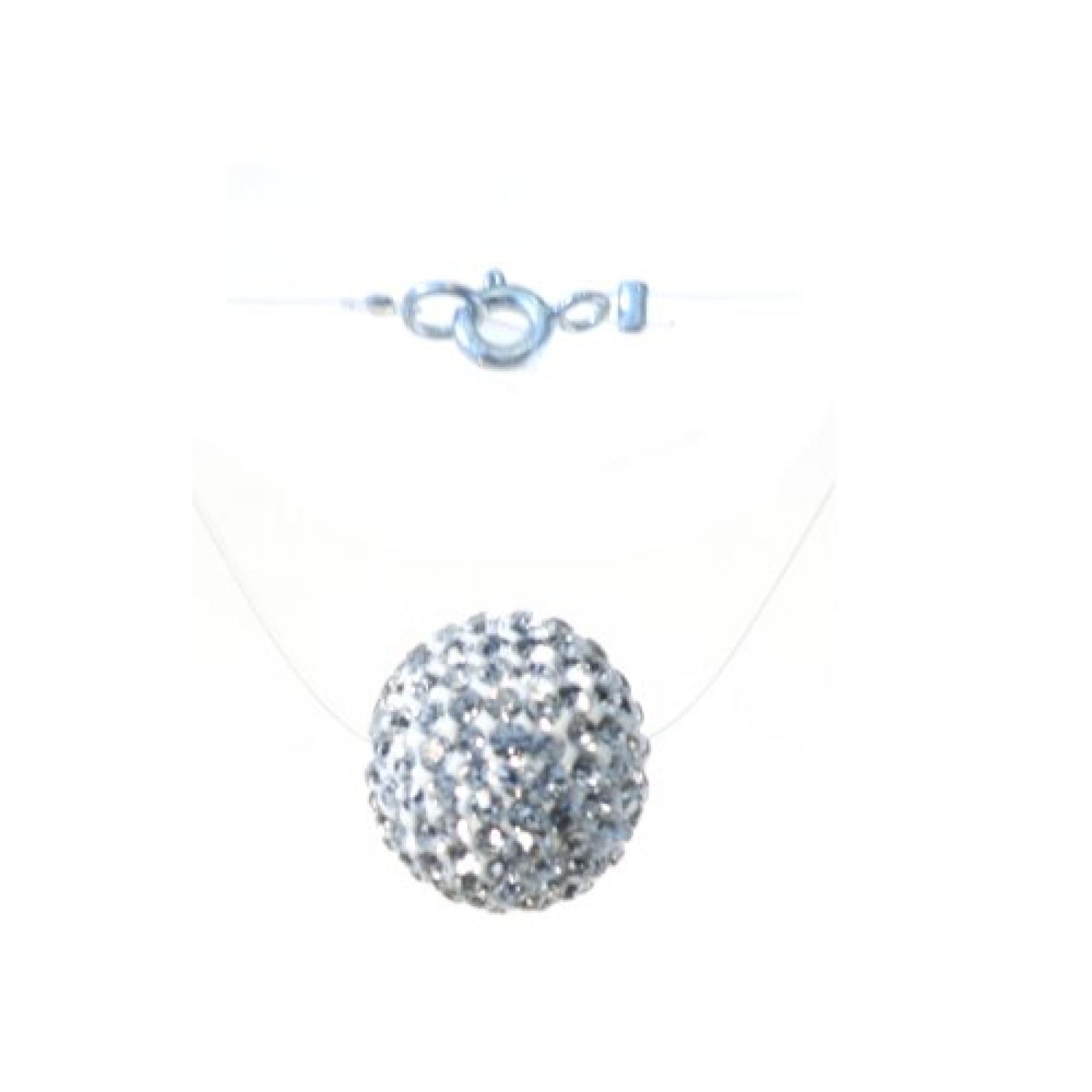 Bella Carina Halskette, Collier mit weißer Kristall Glitzer Kugel - Ø 10 mm, Nylonschnur, 40 cm mit 925 Sterling Silber Federring-Verschluss Bella Carina Halskette, Collier mit weißer Kristall Glitzer Kugel - Ø 10 mm, Nylonschnur, 40 cm mit 925 Sterling Silber Federring-Verschluss