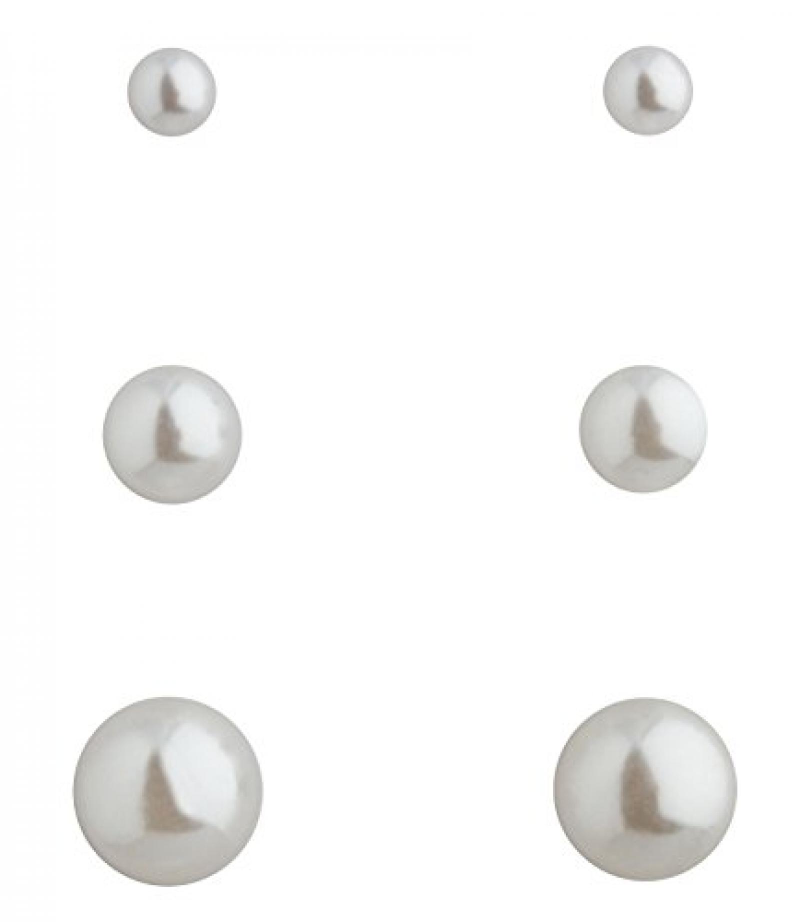 SIX 3er Set Ohrstecker mit unterschiedlich großen Perlen in Weiß (206-169) 