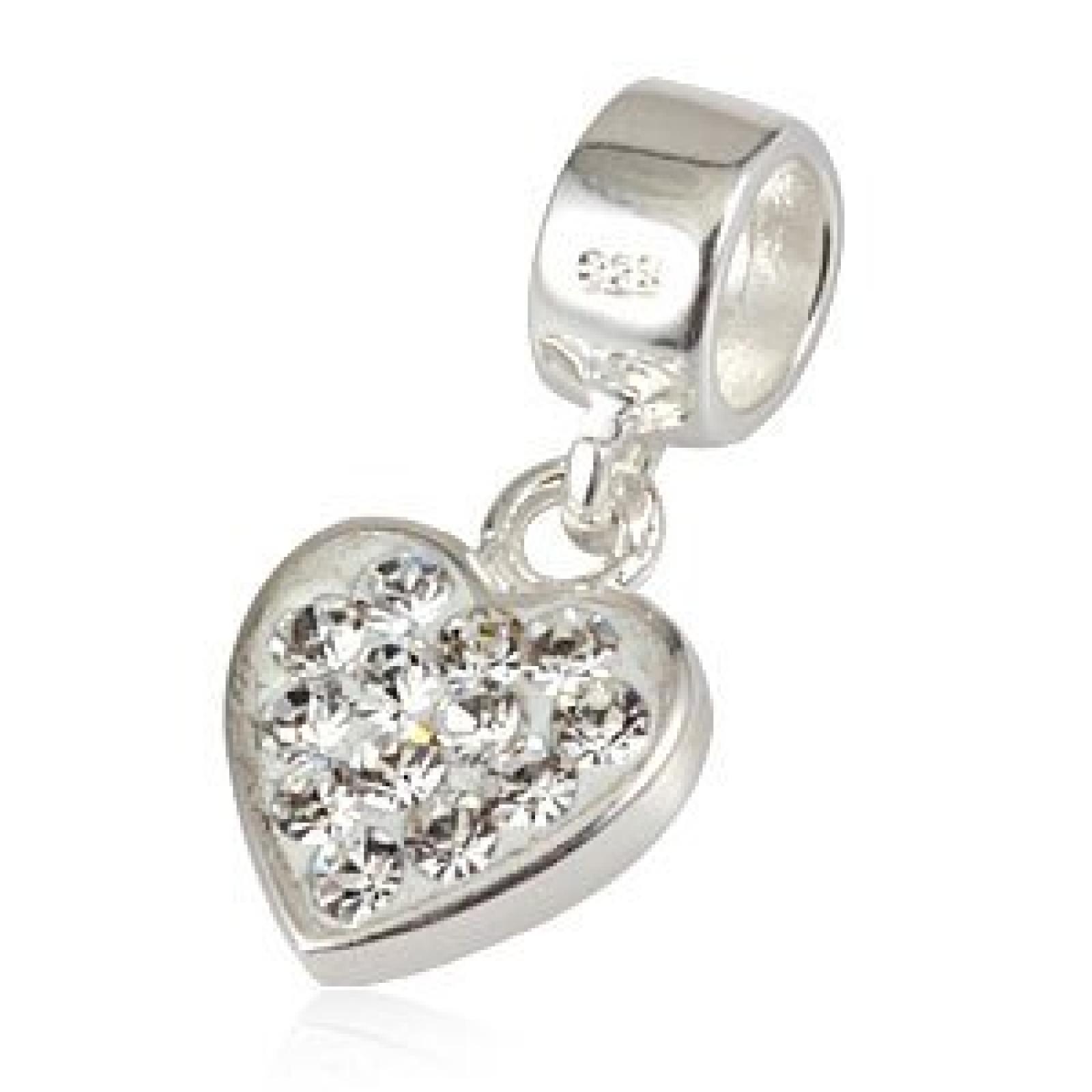 Andante-Stones Original Massiv 925 Sterling Silber Dangle Bead HERZ mit funkelnden AB Kristallsteinen - Element Kugel für European Beads Modul Armband + Organzasäckchen Andante-Stones Original Massiv 925 Sterling Silber Dangle Bead HERZ mit funkelnden AB Kristallsteinen - Element Kugel für European Beads Modul Armband + Organzasäckchen