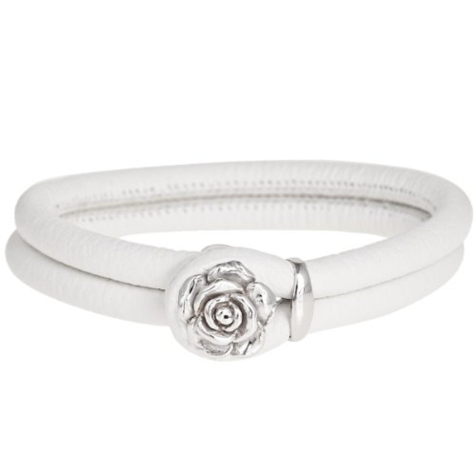 Bella Donna Damen-Lederarmband weiß 925 Sterlingsilber 1 Rose 74030009 