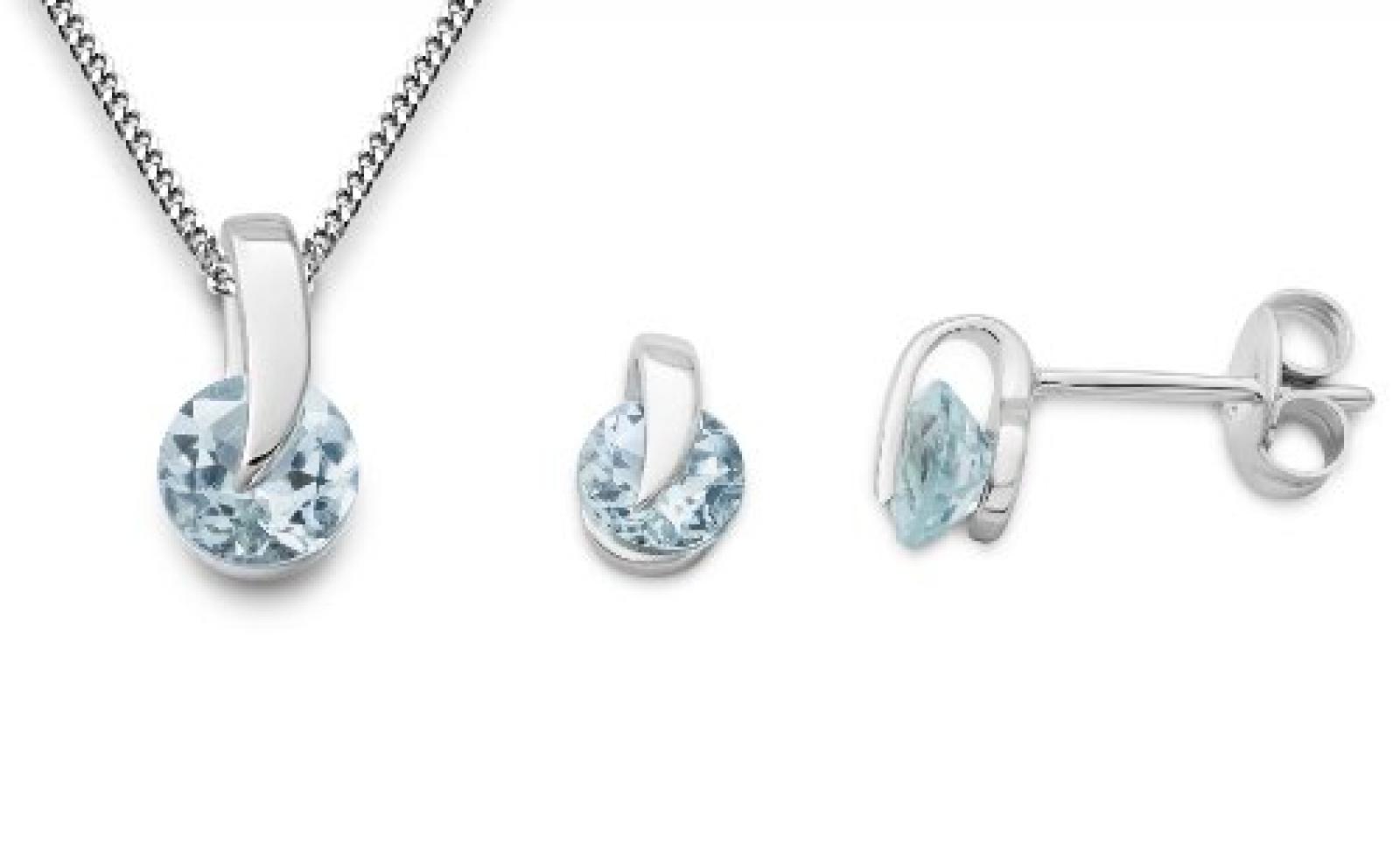 Miore Damen-Schmuckset Halskette + Ohrstecker 375 Weißgold 3 Aquamarine 1.33ct blau 45 cm MSET012 