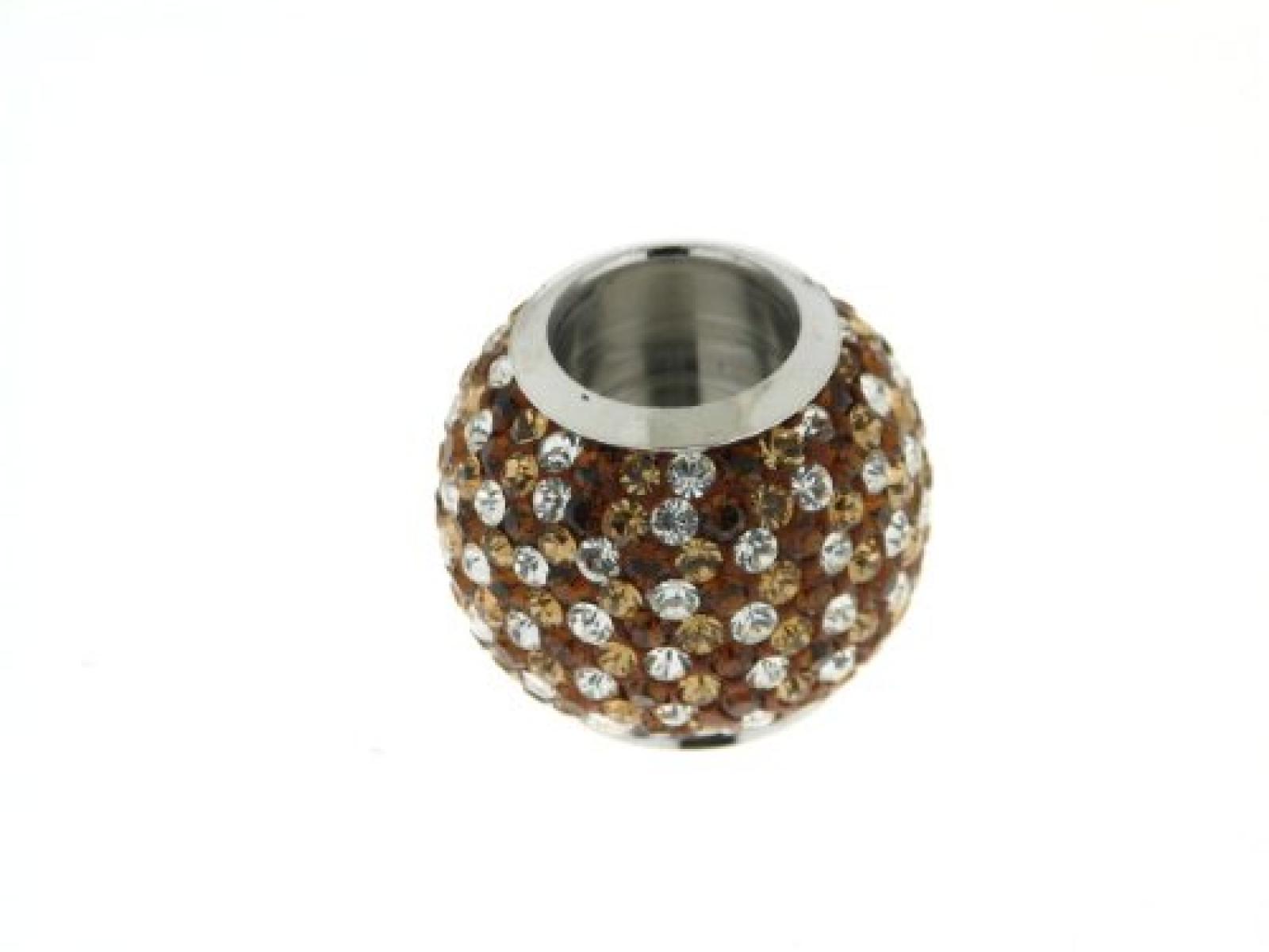 Kettenworld Unisex-Bead Magnetzwischenteil Kugel mit Strass 925 Sterling Silber braun und wei&szlig; FA 72182/92 