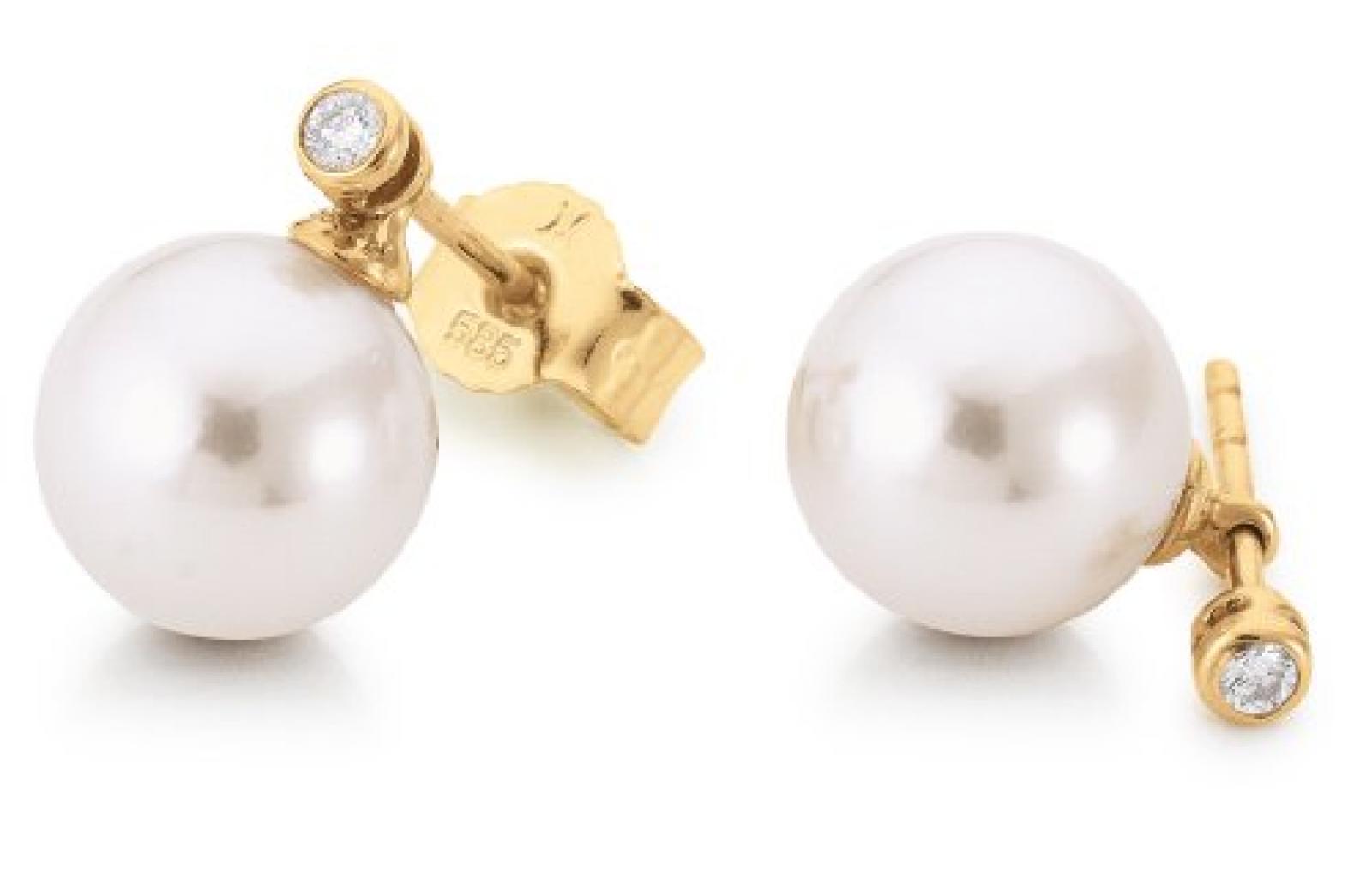 Adriana Eleganza Damen-Ohrschmuck Akoya Zuchtperlen mit Brillant 585 Gelbgold Eleganza E9 