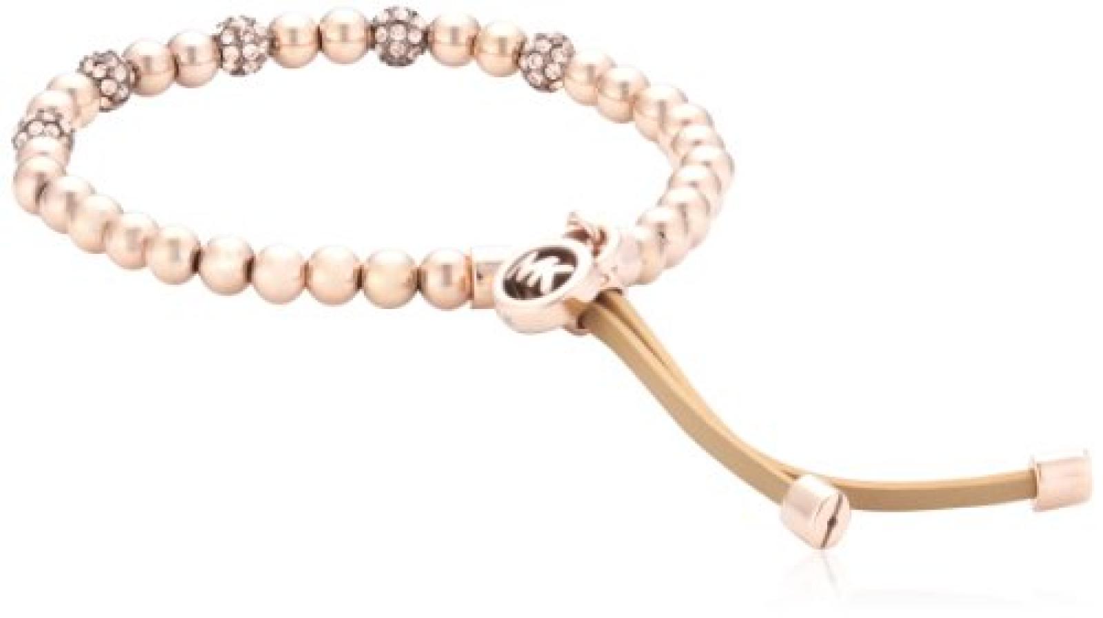 Michael Kors Damen Armband Leder Edelstahl IP-Roségold braun weiß