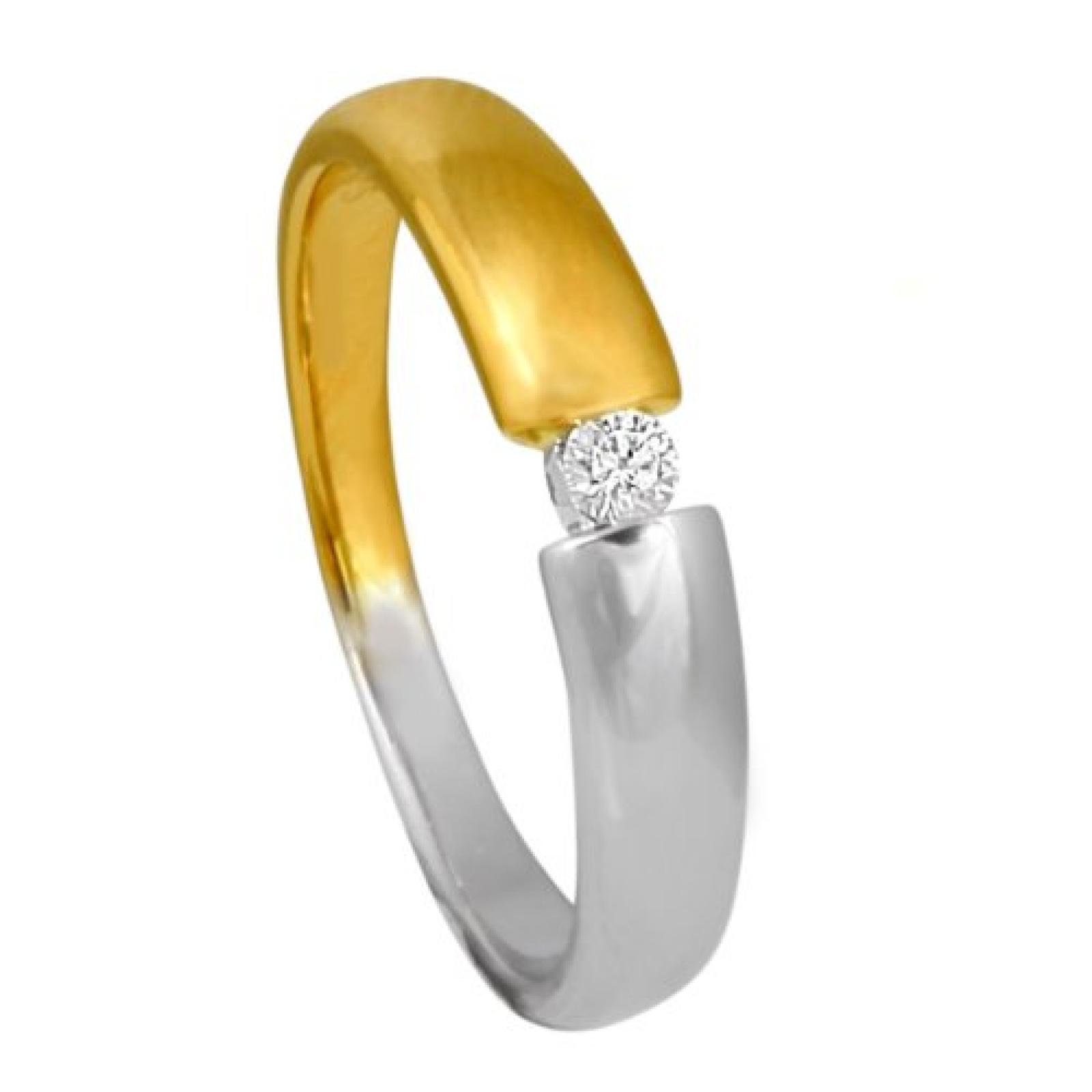 Bella Donna Damenring 585/000 Gelbgold Weißgold 1 Brillant 0,05ct. getöntes Weiß Lupenrein 