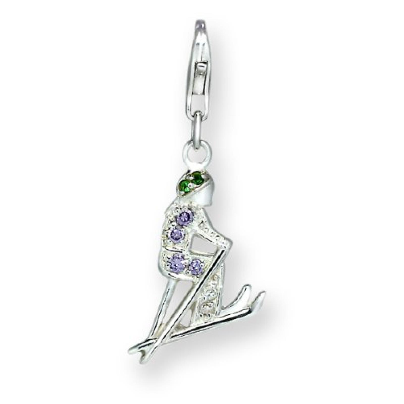 Rafaela Donata Charm Collection Damen-Charm Ski 925 Sterling Silber Zirkonia lila / gr&uuml;n  60600104 