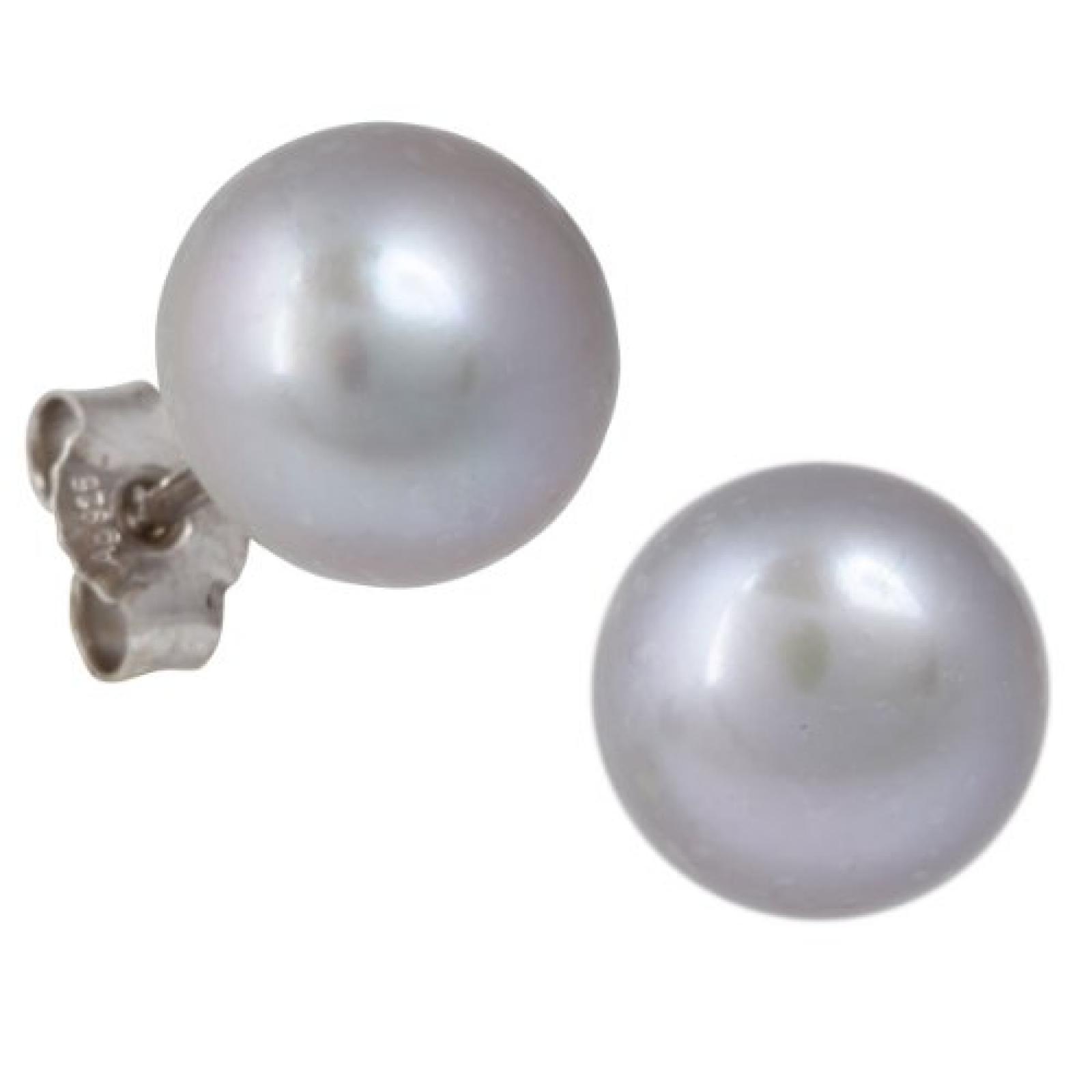 Bella Donna Damen Perlen-Ohrstecker 925/000 Silber 2 Süßwasserzucht-Perlen grau Button 10,0 - 10,5 mm 656307 