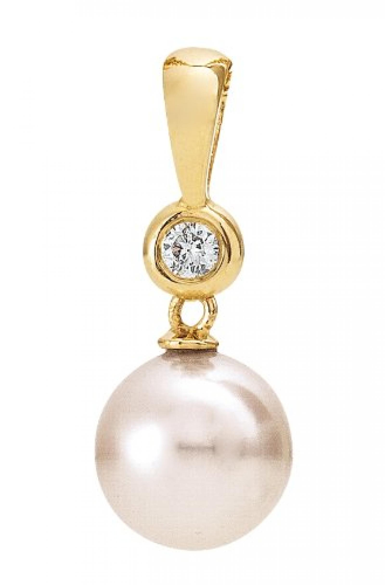 Adriana Eleganza Damen-Anh&auml;nger Akoya Zuchtperlen mit Brillant 585 Gelbgold Eleganza E14 