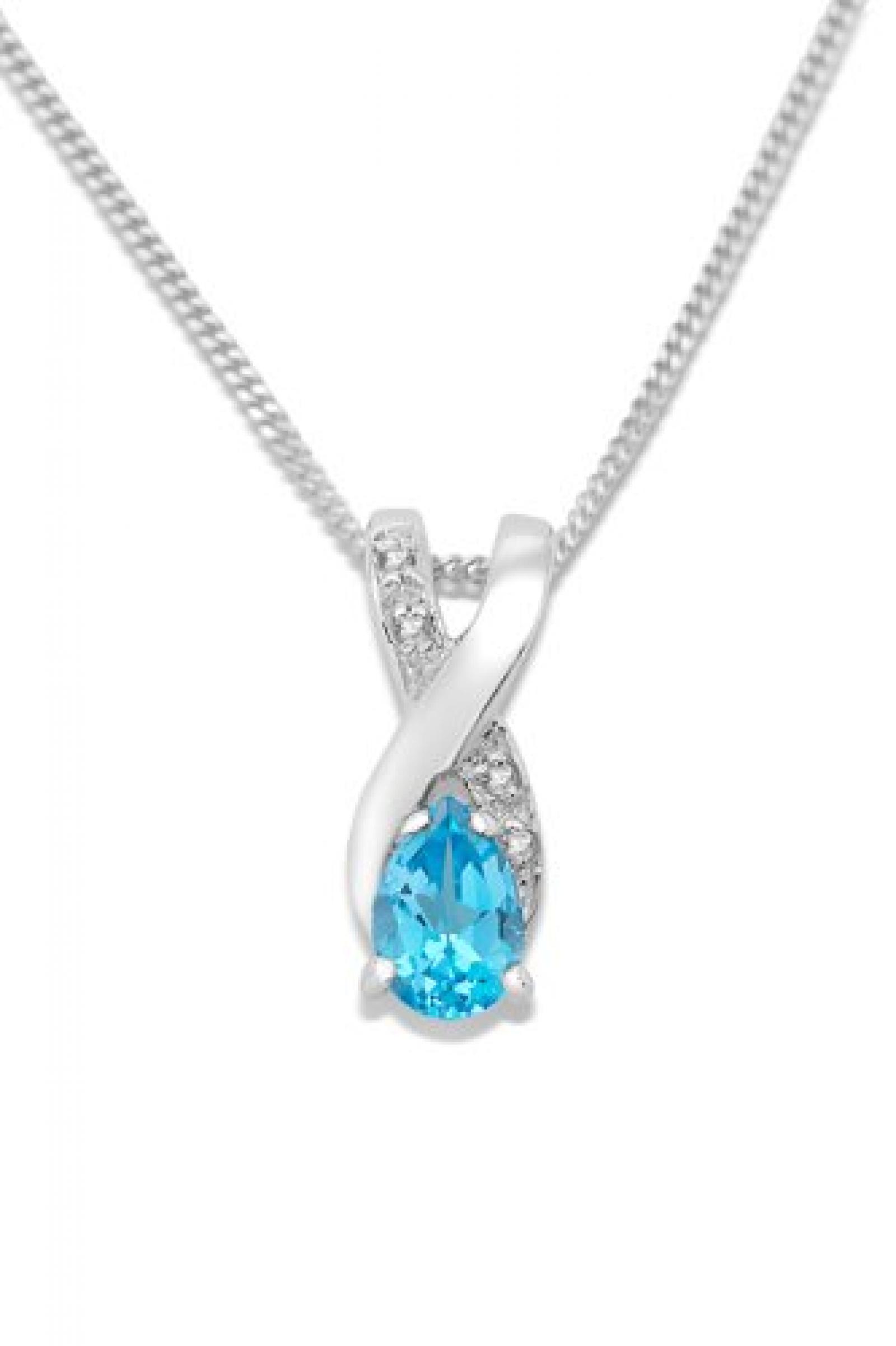 Miore Damen-Kette mit Anh&auml;nger 9 Karat Wei&szlig;gold Blau Topas Brillanten 45cm MT066N 