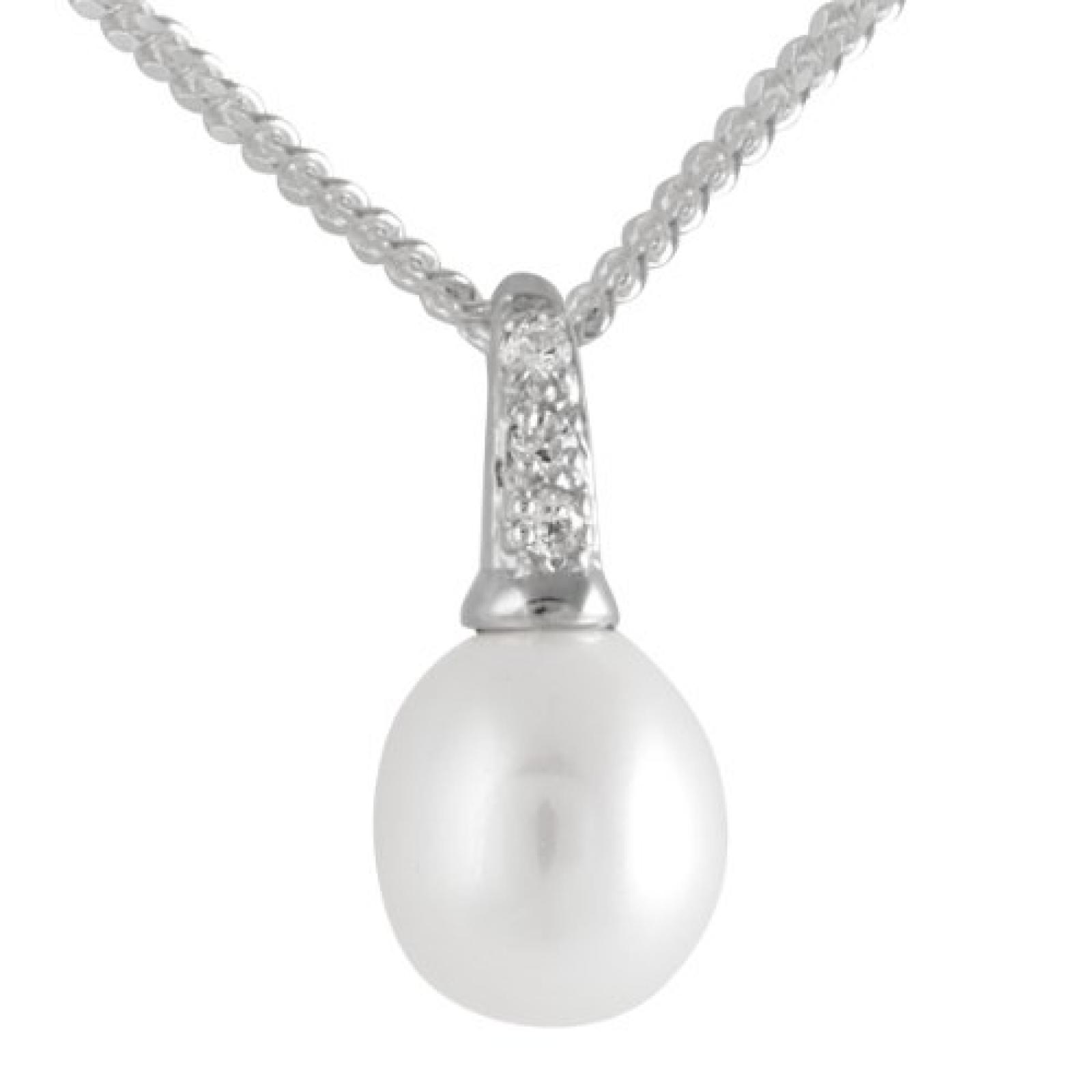 Bella Donna Damen-Collier 925 Sterlingsilber 1 Süßwasser-Zuchtperle 9,0-9,5 mm weiss 3 Zirkonia weiss 48 cm 106652 