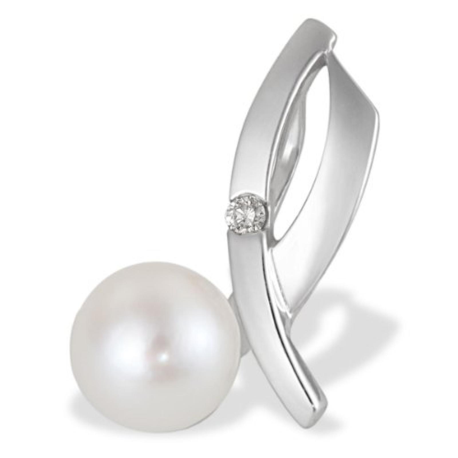 Goldmaid Damen-Anh&auml;nger S&uuml;&szlig;wasserperle 375 Wei&szlig;gold 1 Brillant 0,03 ct. Pe A5399WG 