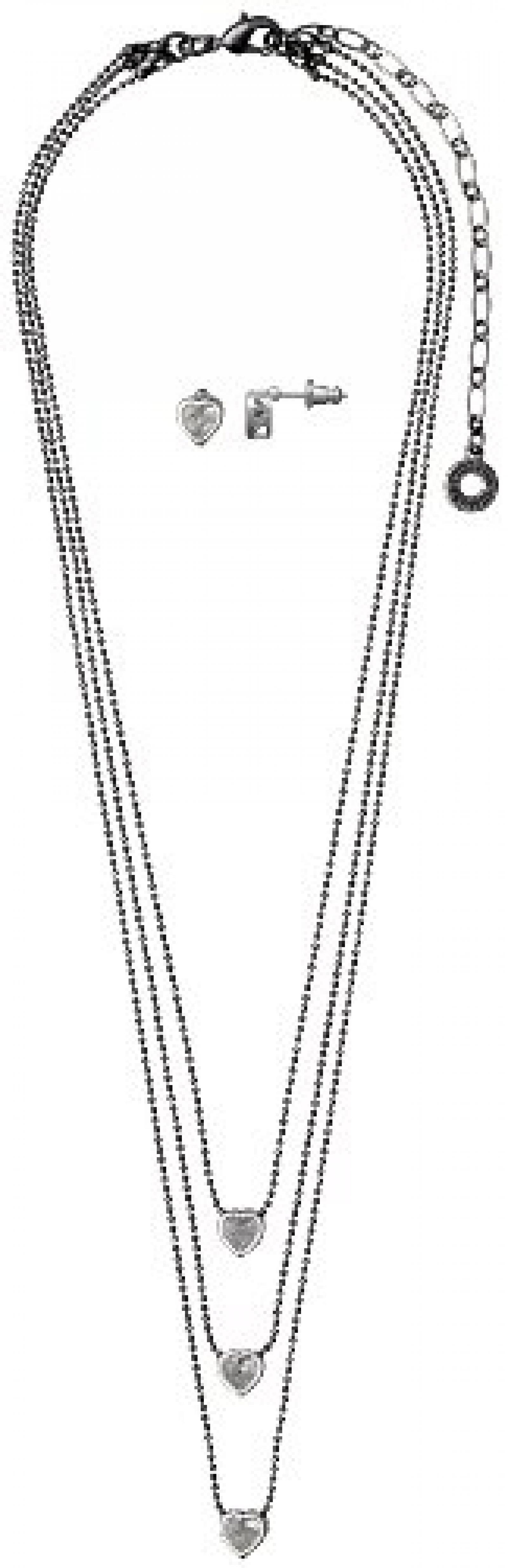 PILGRIM CRYSTAL HEART Halskette und Ohrring GIFT SET VERSILBERT 