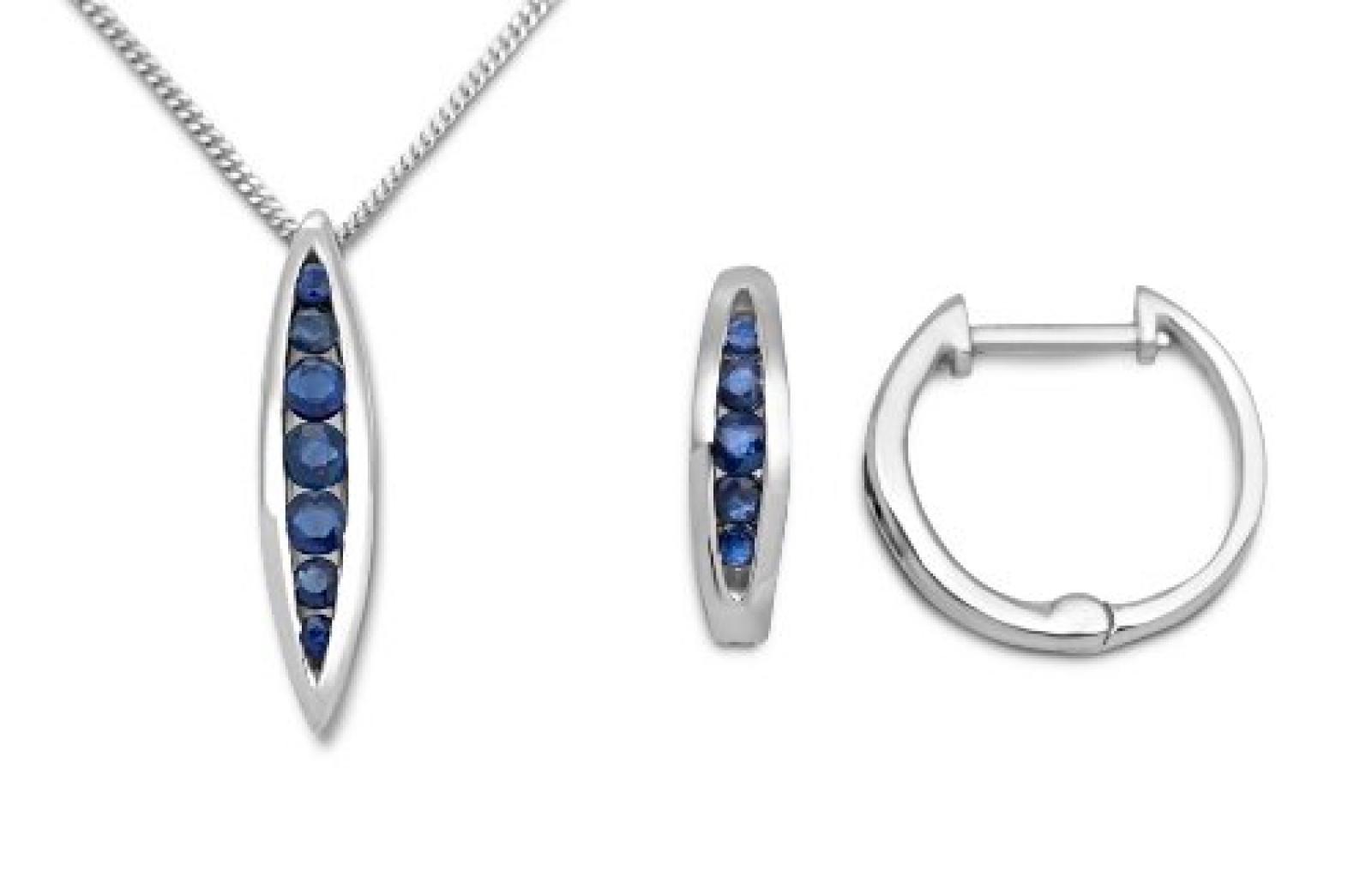 Miore Damen-Set: Halskette + Ohrringe Saphir Blau 9 Karat 375 Weißgold MSET021 