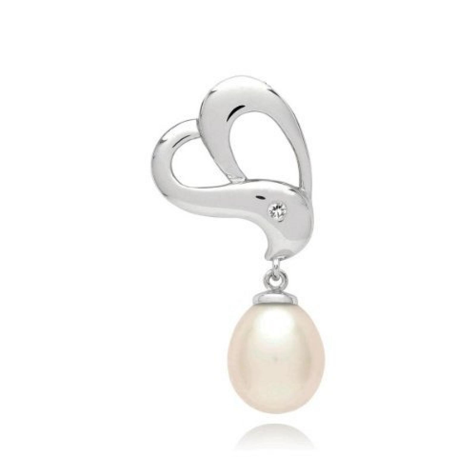 Valero Pearls Diamond Collection Damen-Anh&auml;nger (ohne Kette) Hochwertige S&uuml;&szlig;wasser-Zuchtperlen in ca.  8 mm Tropfenform wei&szlig; 925 Sterling Silber   Diamant    60020012 