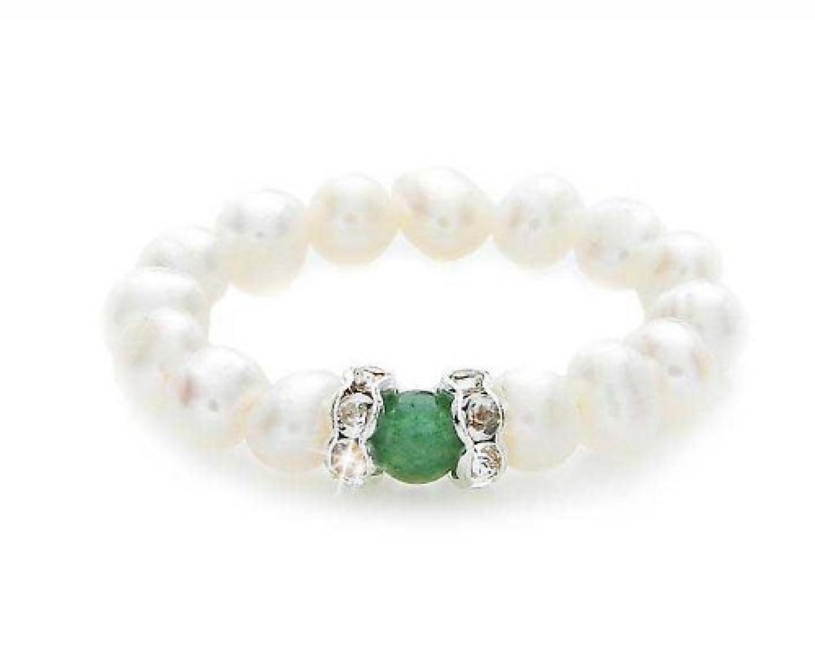 Silvity Pearls Silvity S&uuml;&szlig;wasserperlenring aus Echten S&uuml;&szlig;wasserperlen und echten gr&uuml;nem Aventurin-Edelstein Farbe: gr&uuml;n 3 mm 804004-20 