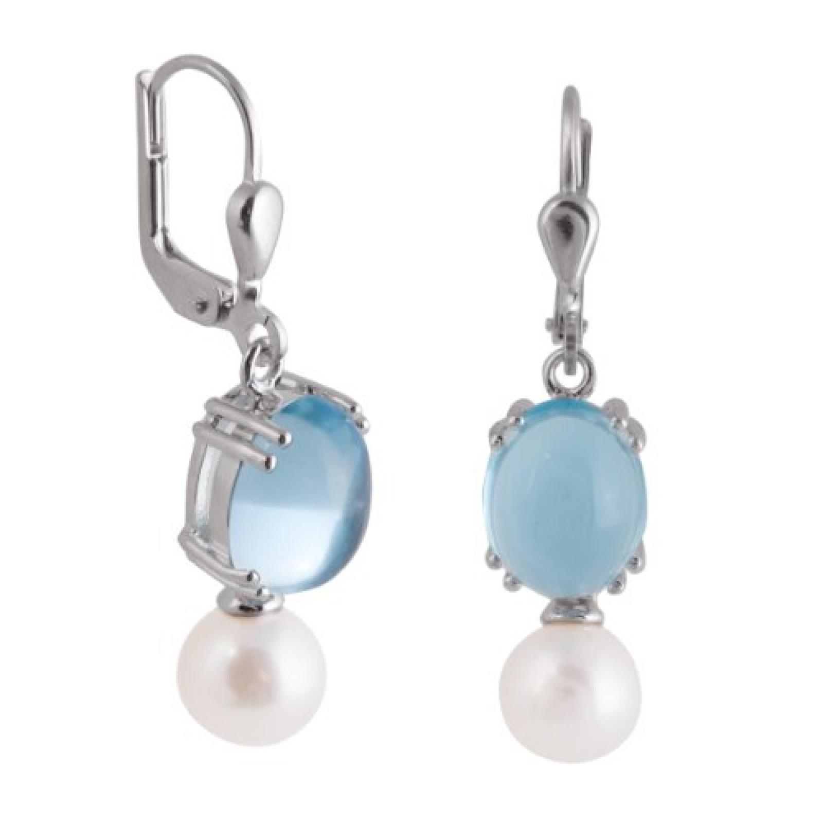 Bella Donna Damen-Ohrh&auml;nger 333 Wei&szlig;gold 2 Topase behandelt blau 10x8 mm 2 S&uuml;&szlig;wasser- Zuchtperlen 796706 