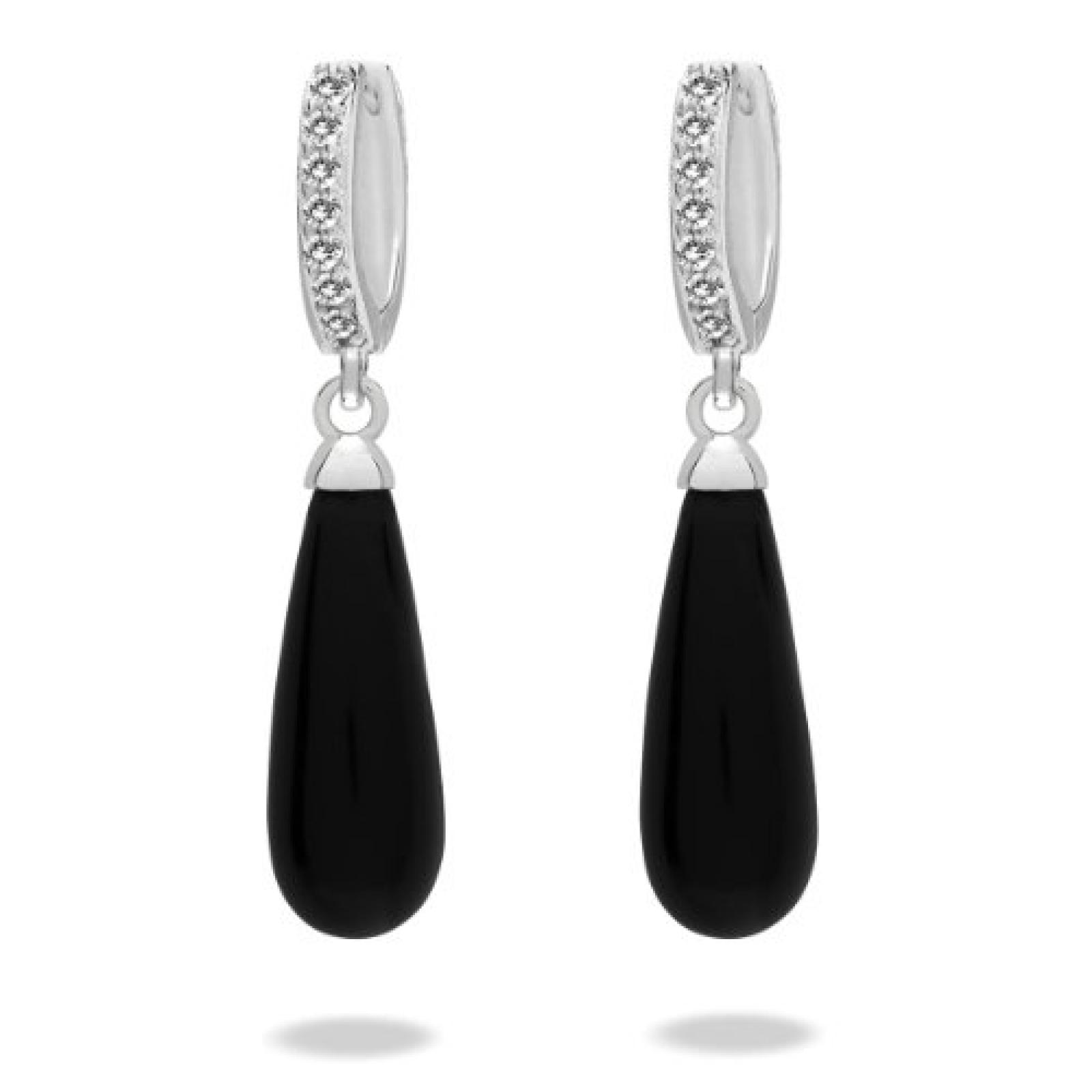 Rafaela Donata Damen-Creolen Classic Collection 925 Sterling Silber Zirkonia wei&szlig; Achat schwarz 60837048 