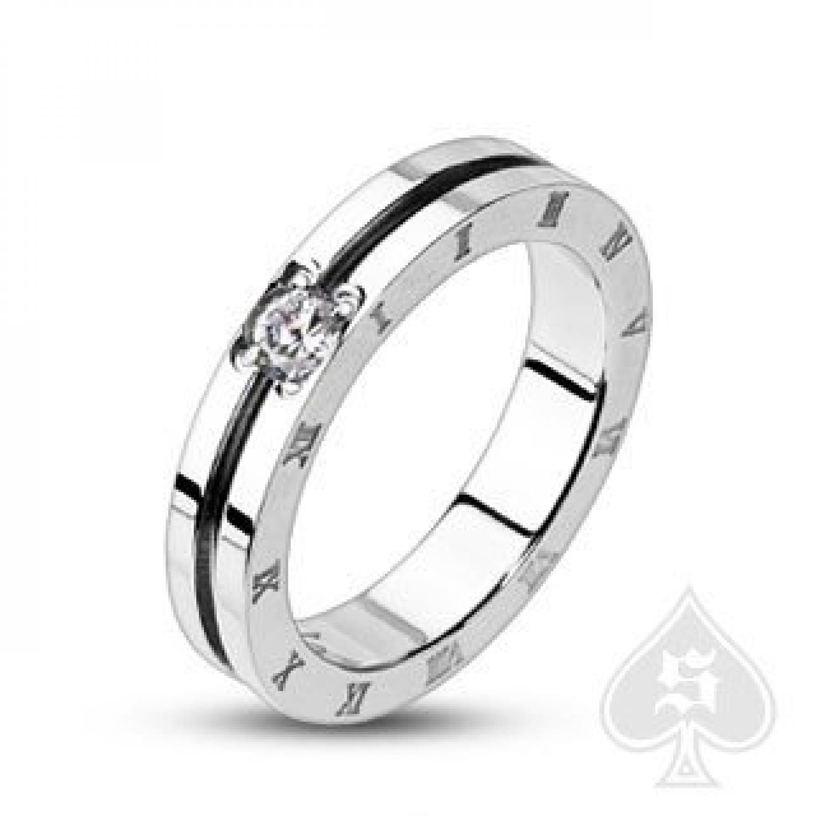 316L Edelstahl Ring mit weissem Zirkonia und eingravierten römischen Ziffern - R-M0009L-06 - GR 51,9 316L Edelstahl Ring mit weissem Zirkonia und eingravierten römischen Ziffern - R-M0009L-06 - GR 51,9