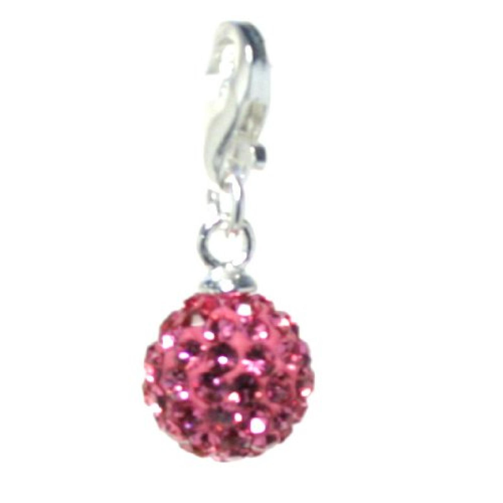 Bella Carina Damen Charm Anh&auml;nger Kristall Kugel 8 mm pink, 925 Sterling Silber 