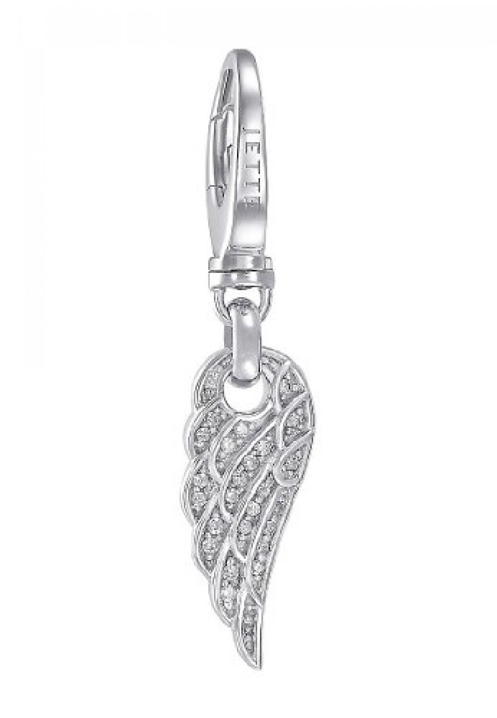 JETTE Charms Damen-Charm Mini Charm Flügel 925er Silber rhodiniert 23 Zirkonia One Size, silber 
