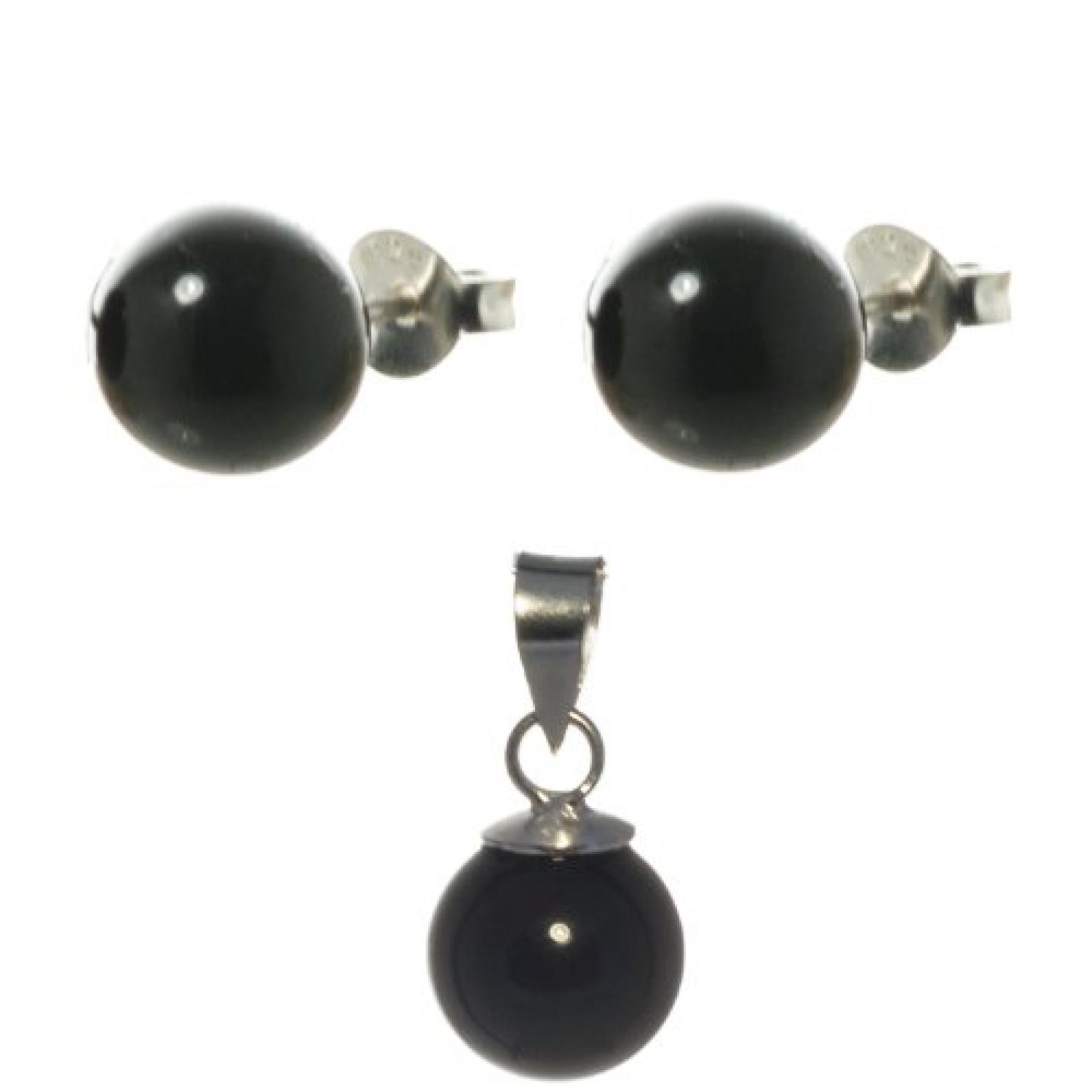 Bella Carina Damen Set, Anhänger und Ohrstecker mit Onyx 8 mm Kugel, 925 Sterling Silber Bella Carina Damen Set, Anhänger und Ohrstecker mit Onyx 8 mm Kugel, 925 Sterling Silber