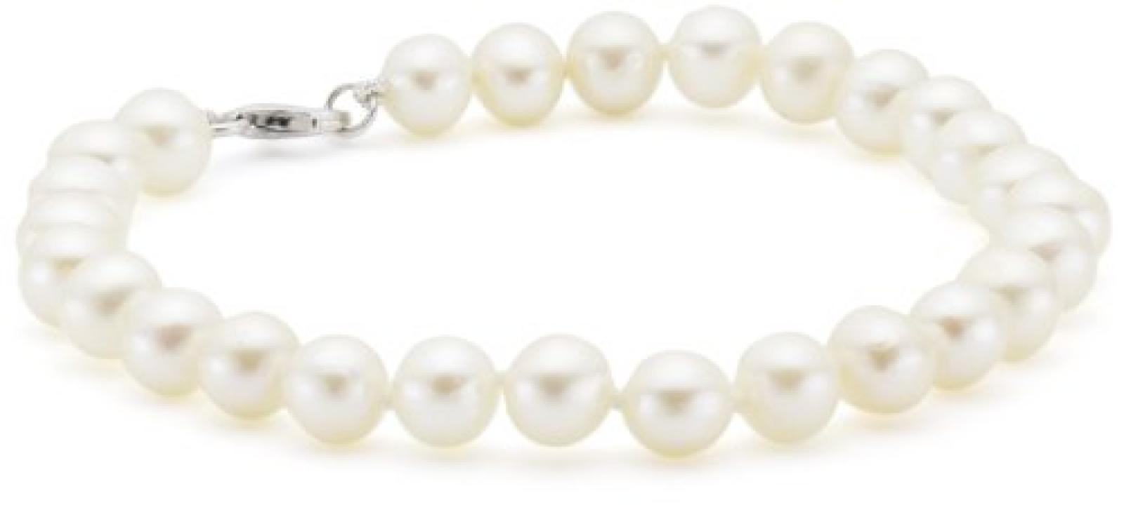 Valero Pearls Classic Collection Damen-Armband Hochwertige Süßwasser-Zuchtperlen in ca.  7 mm Oval weiß 925 Sterling Silber    21 cm   60201420 