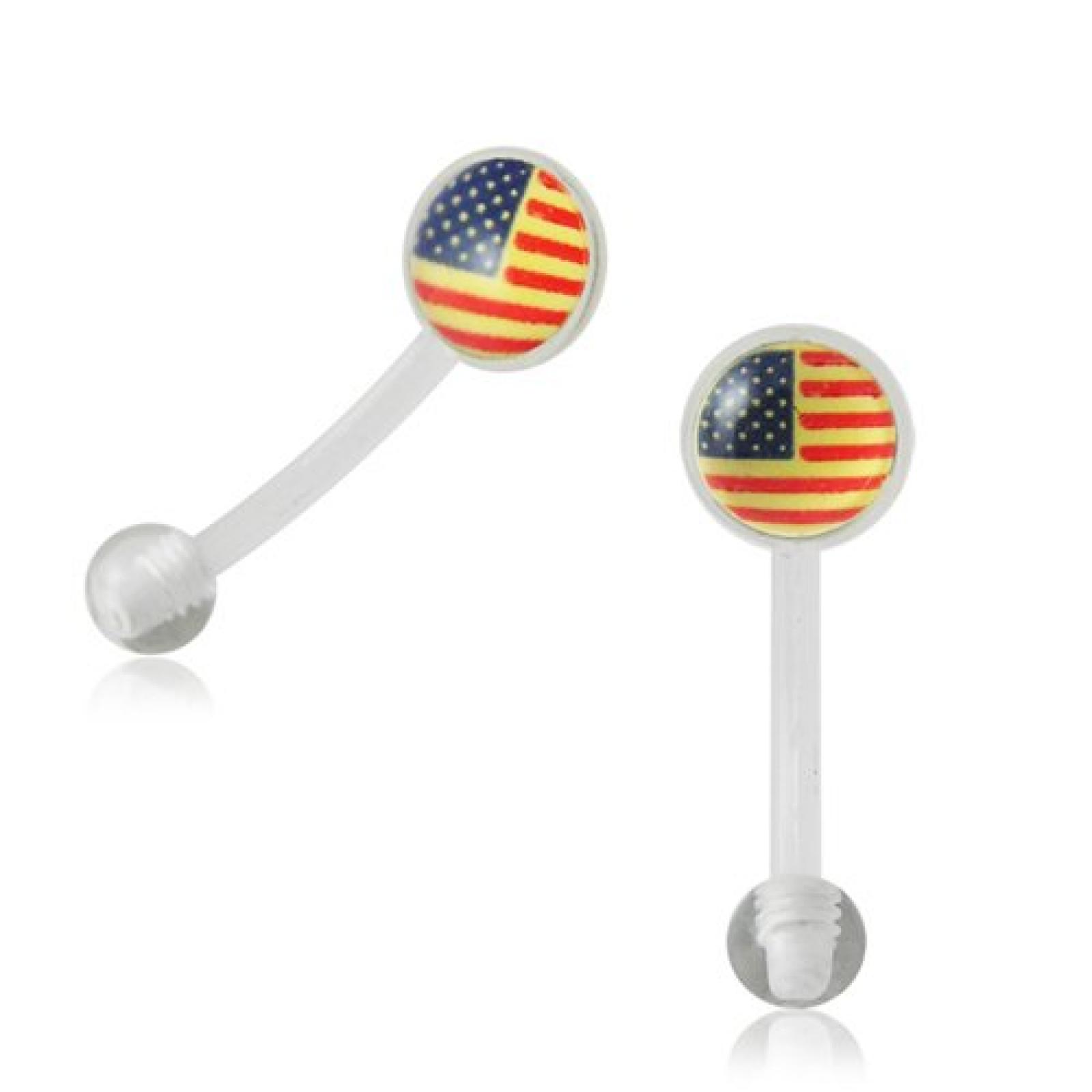 Thuppaki USA Flagge Logo Flexible Augenbrauen Ring. 16Gx5/16(1.2x8mm) Flexible Banane mit 5MM flachen Logo und 3MM UV Ball Augenbrauen Piercing Ring. Nur verkauft von Stück. 