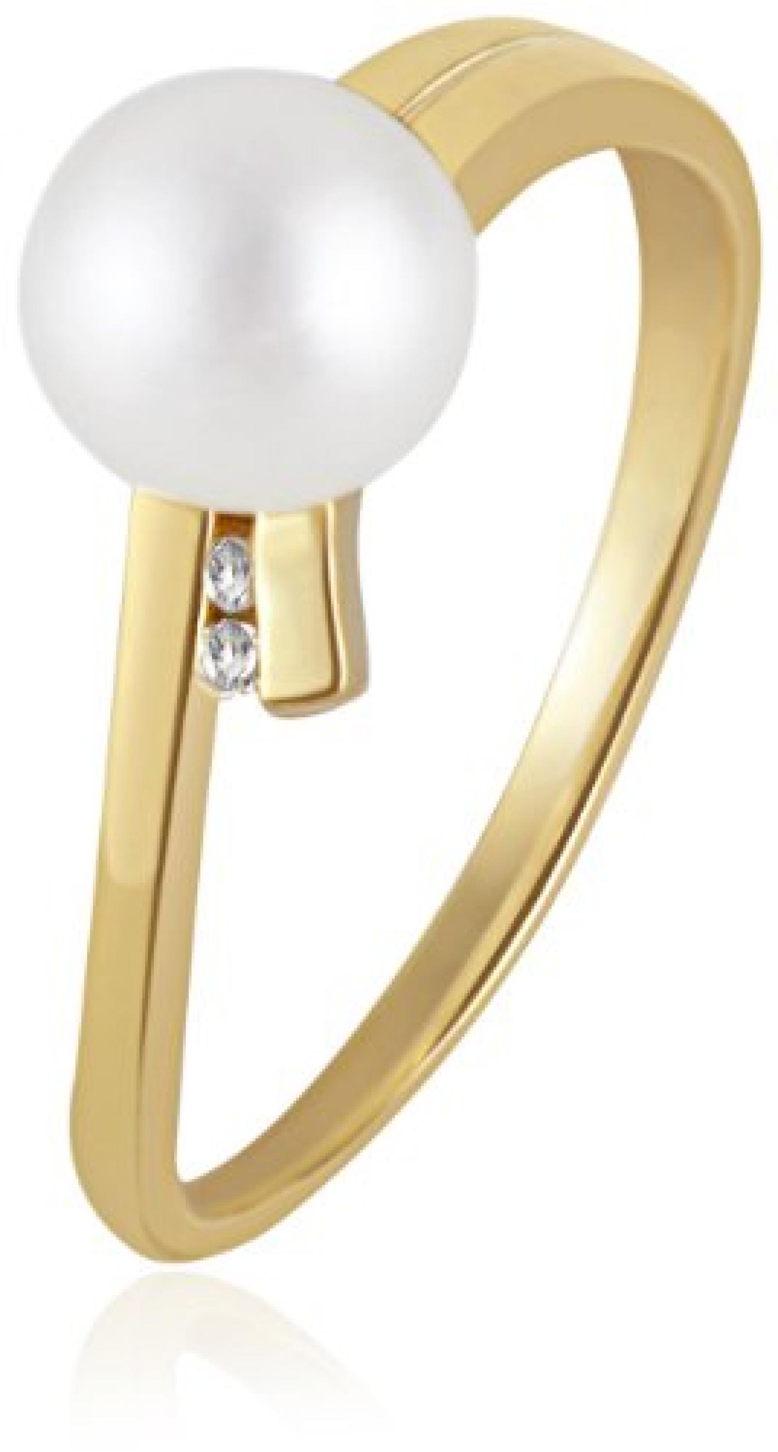 Goldmaid Damen-Ring Süßwasserperle 375 Gelbgold 2 Diamanten 0,02 ct. Pe R5735GG 