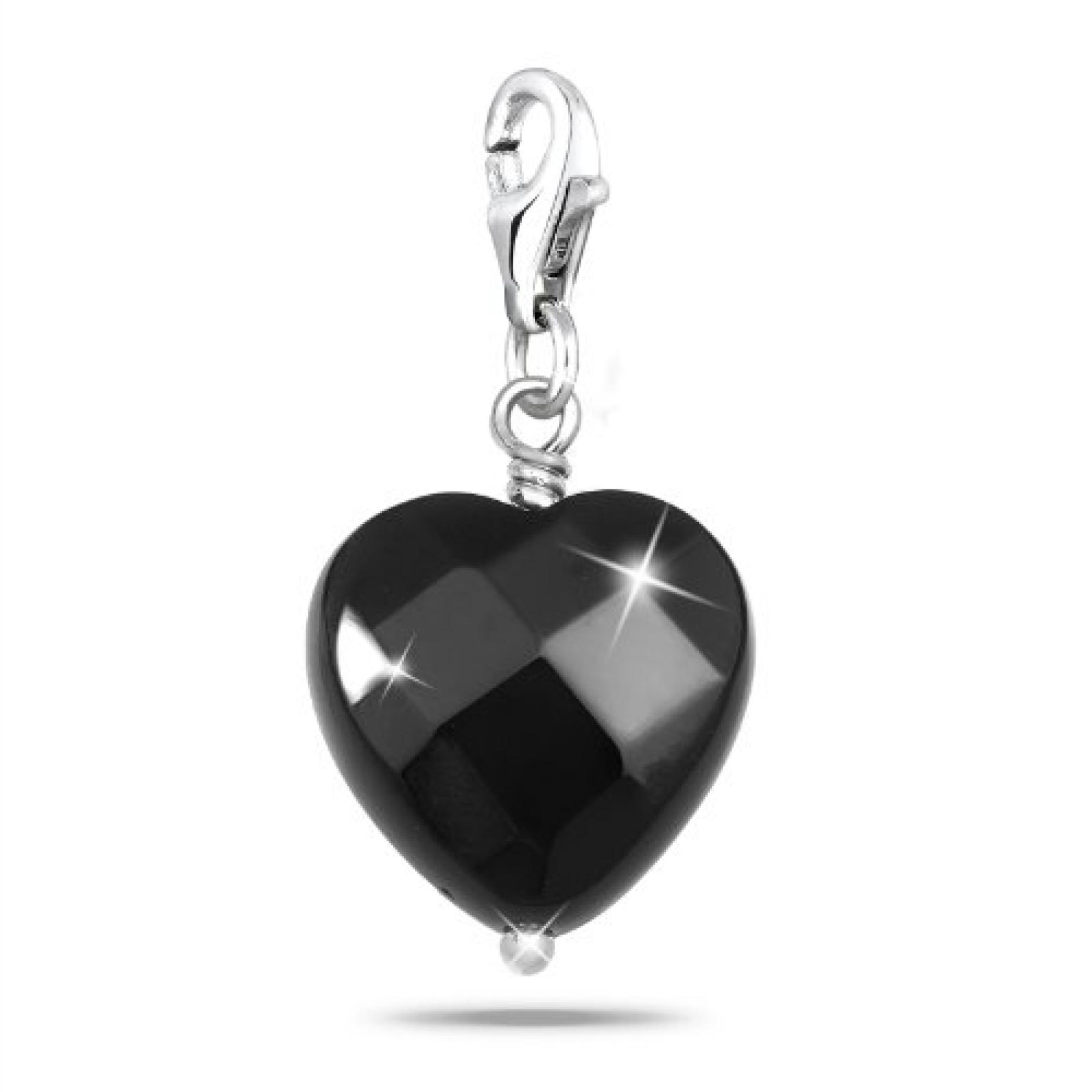 Elli Damen-Charm Onyx Herz 925 Sterlingsilber 04603041 