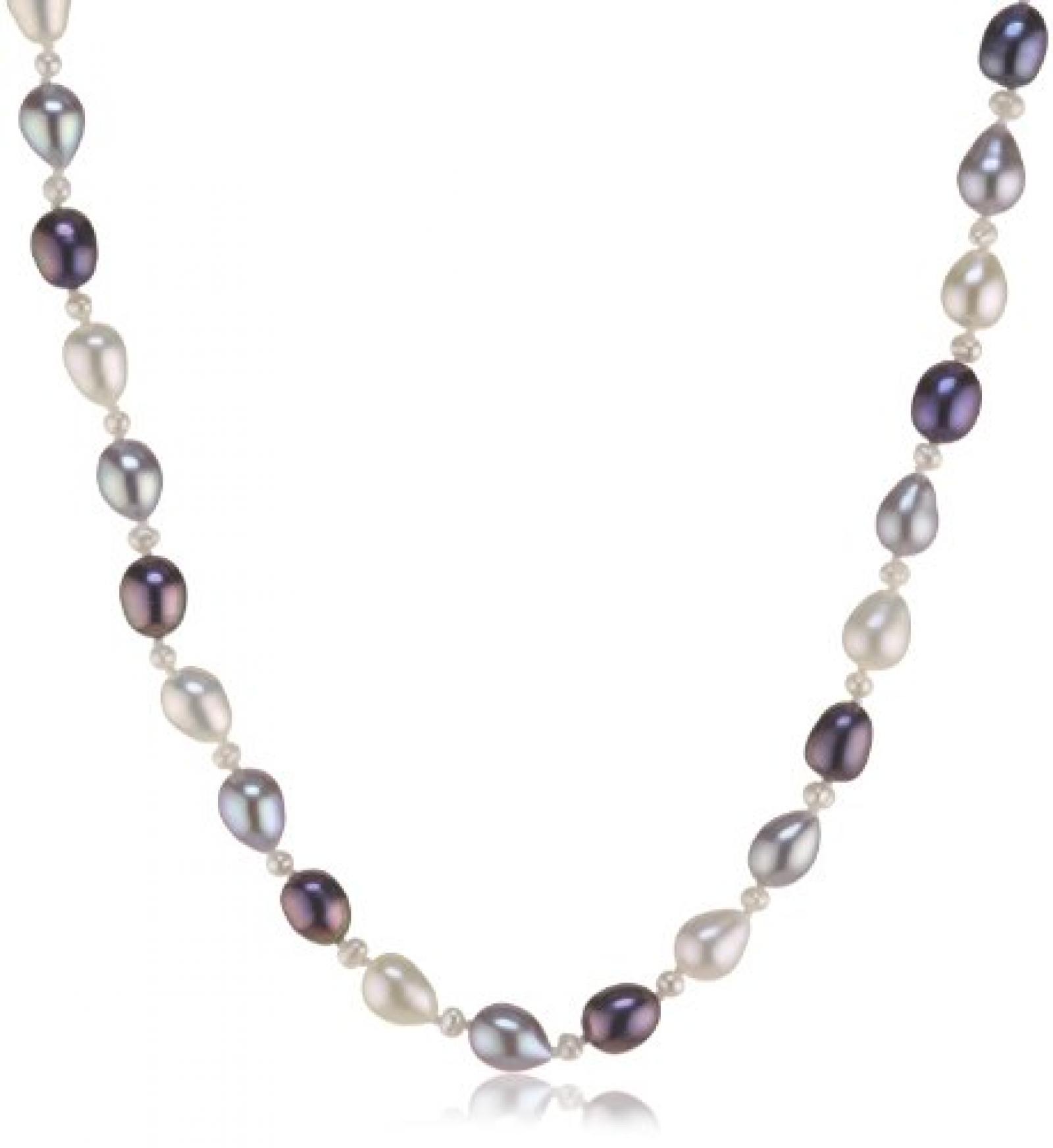 Valero Pearls Fashion Collection Damen-Kette Hochwertige S&uuml;&szlig;wasser-Zuchtperlen in ca.  4-6 mm Oval wei&szlig; / hellgrau / pfauenblau 925 Sterling Silber    43 cm   474520 