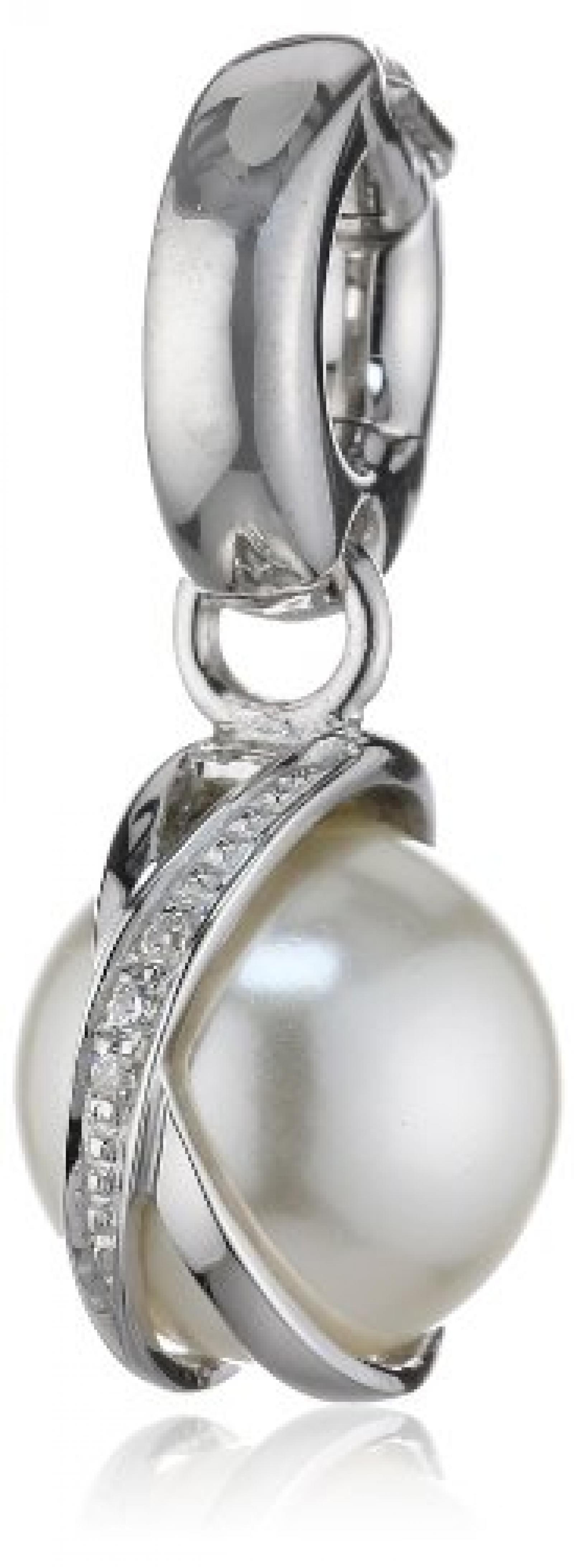 Viventy Anhänger rund aus 925 Sterlingsilber, silber rhodiniert mit Muschelkernperle, weiss und 3 Zirkonia, unisize, 766632 