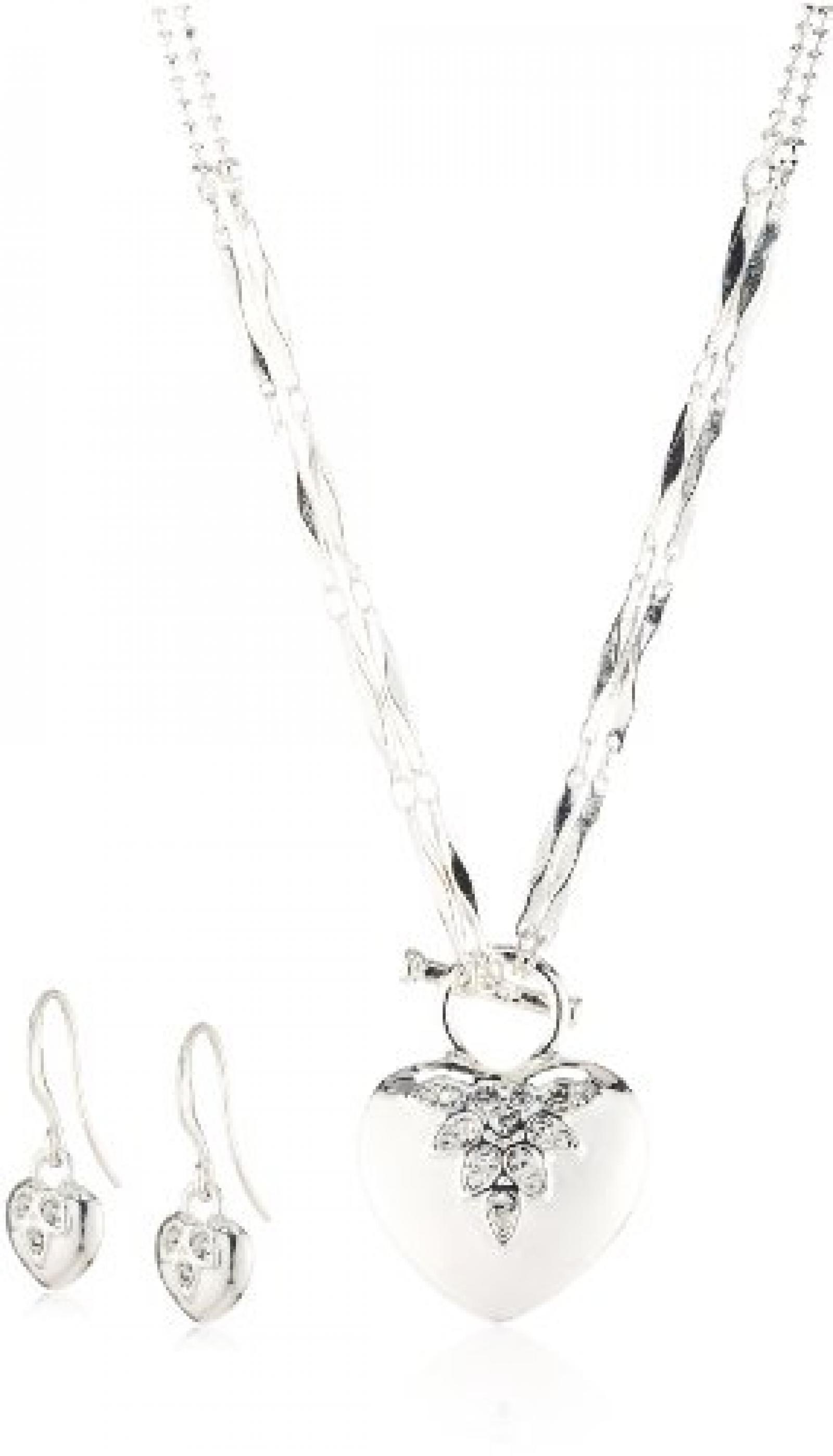 Pilgrim Damen-Set: Halskette + Ohrh&auml;nger versilbert Kristall wei&szlig; 901346019 