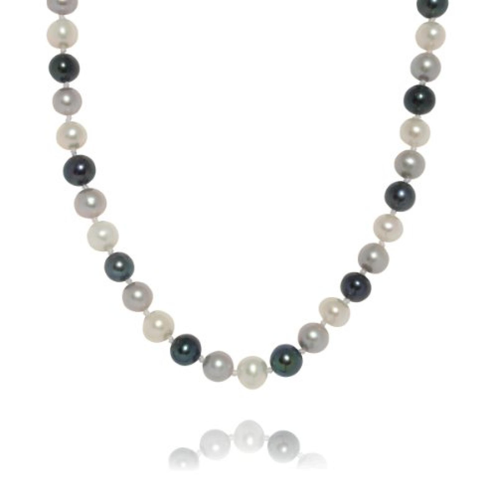 Valero Pearls Classic Collection Damen-Kette Hochwertige S&uuml;&szlig;wasser-Zuchtperlen in ca.  9 mm Oval wei&szlig; / silbergrau / pfauenblau 925 Sterling Silber    43 cm + 5 cm Verl&auml;ngerung   60020059 