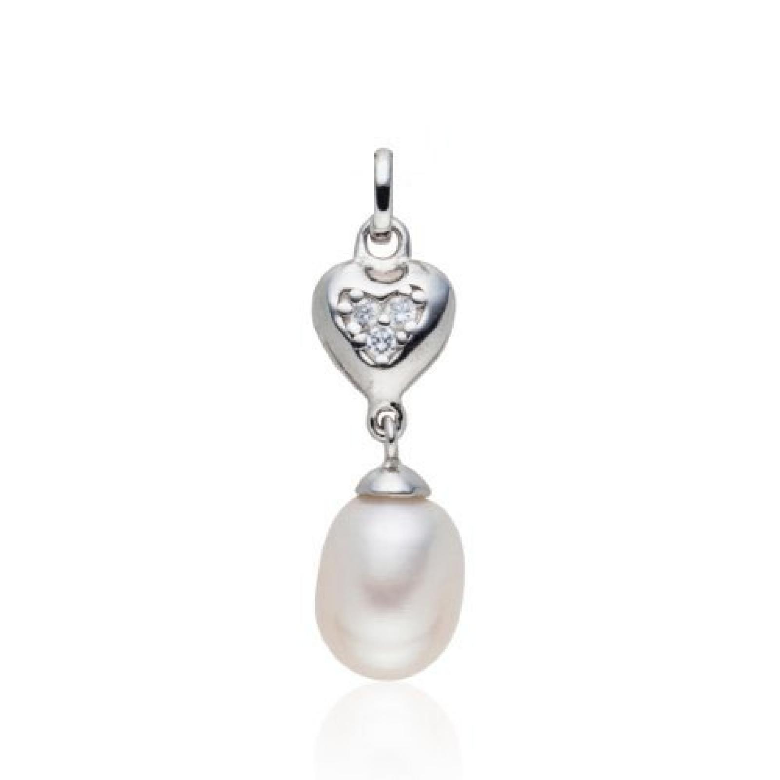 Valero Pearls Silver Collection Damen-Anhänger (ohne Kette) Hochwertige Süßwasser-Zuchtperlen in ca.  8-9 mmOval weiß 925 Sterling Silber   Zirkonia weiß    60840031 