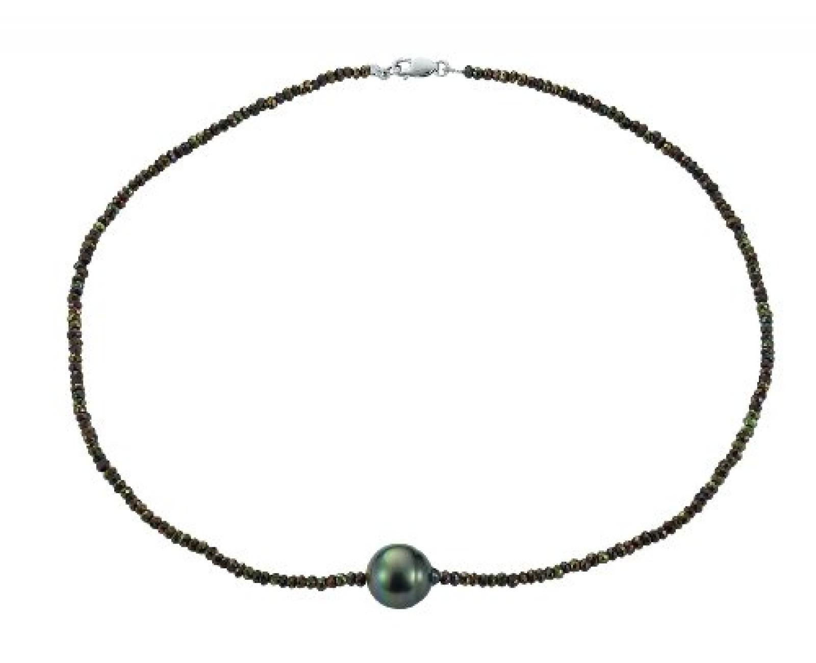 Adriana Damen-Kette Tahiti Zuchtperlen mit braunen Spinell Edelsteinen 925 Sterling Silber Tahiti Modern PR4-4 