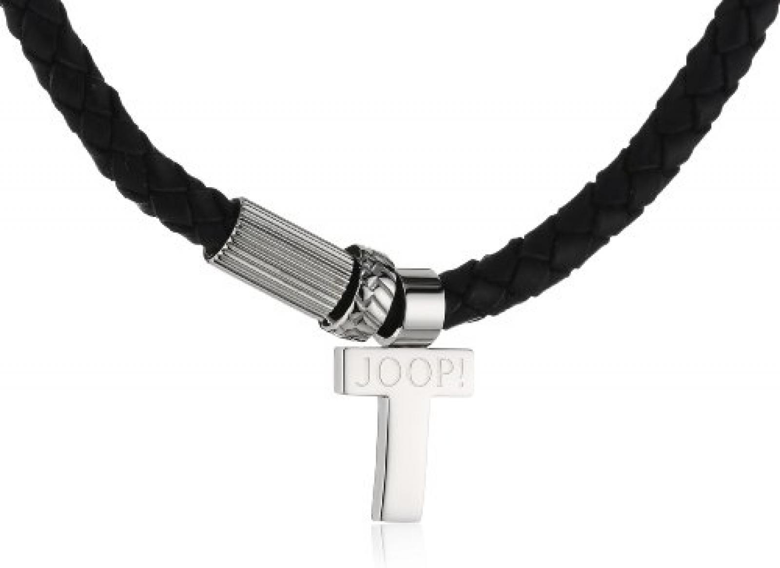 Joop Herren-Halskette Rebel Leder schwarz Edelstahl ca. 50 cm (47 + 3 cm) JPNL10277A470 