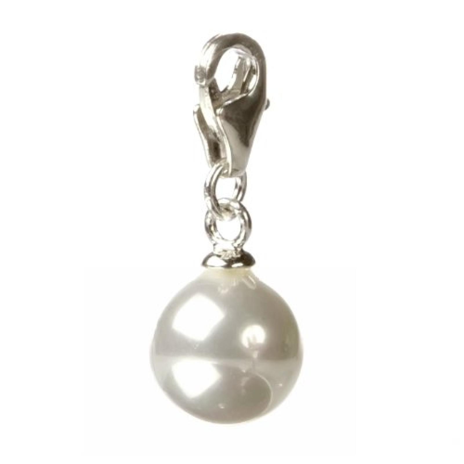Bella Carina kleiner Charms Anh&auml;nger mit Karabiner f&uuml;r Bettelarmband , Kunstperle , creme-wei&szlig; , Sterling Silber 925 nickelfrei , Durchmesser der Perle ca. 8 mm 