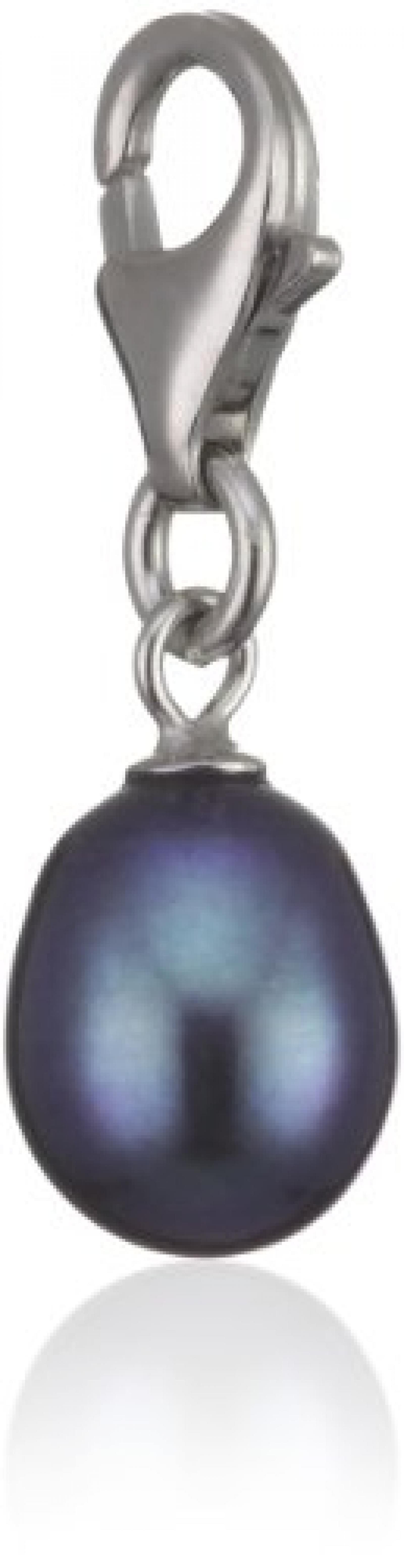 Valero Pearls Classic Collection Damen-Charm Hochwertige S&uuml;&szlig;wasser-Zuchtperlen in ca.  8 mm Tropfenform blau 925 Sterling Silber       60201347 