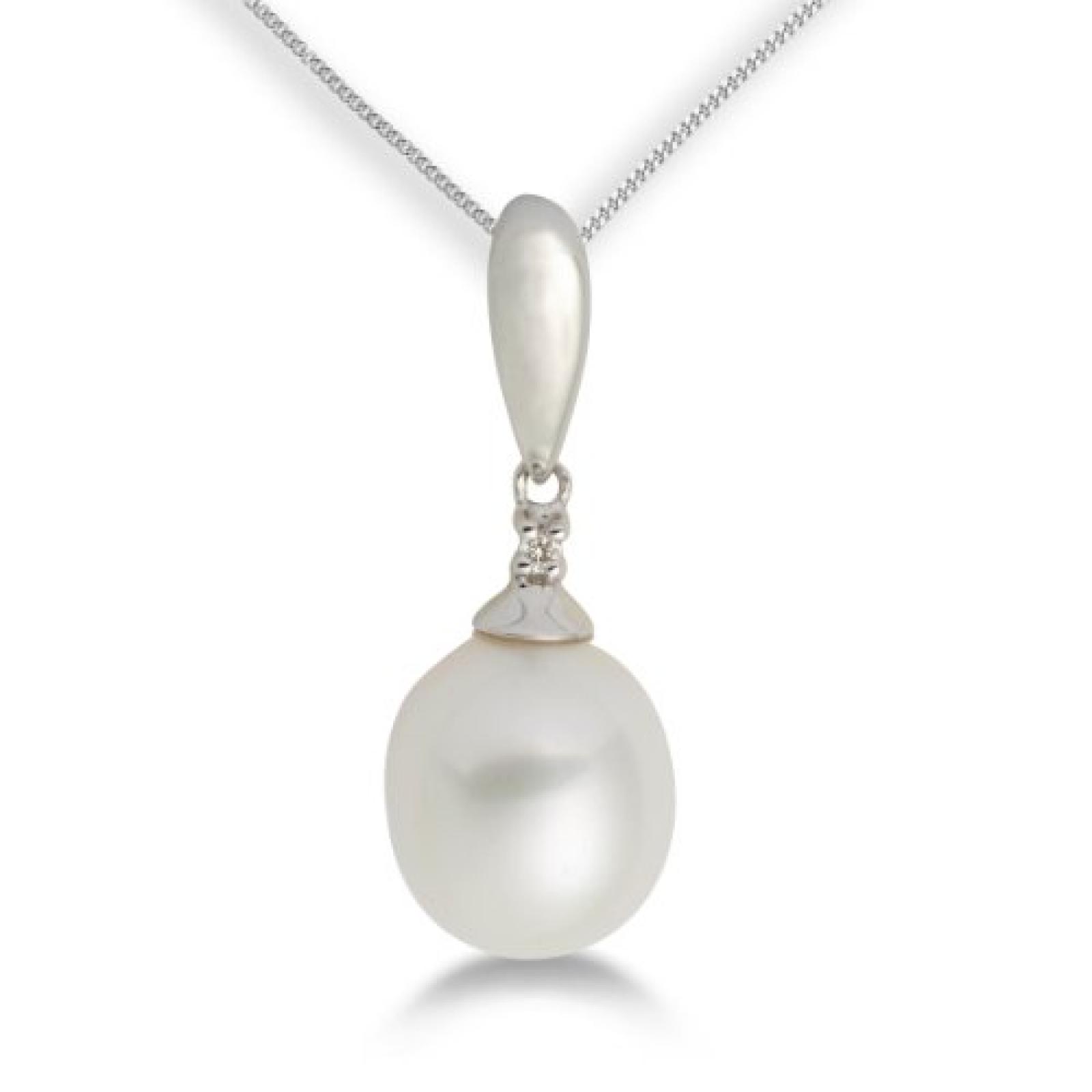 Miore Damen Halskette 45cm mit Perlenanhänger  375 Weißgold und Brillant 0,01ct MG9002P 